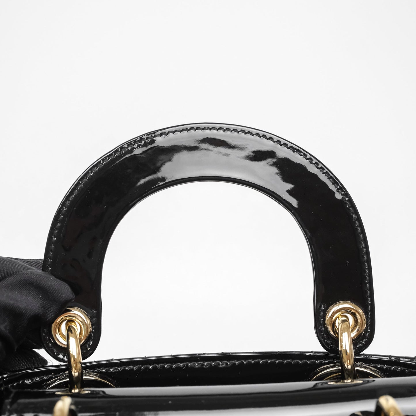 Christian Dior Mini Lady Dior Black Cannage Patent Gold Hardware