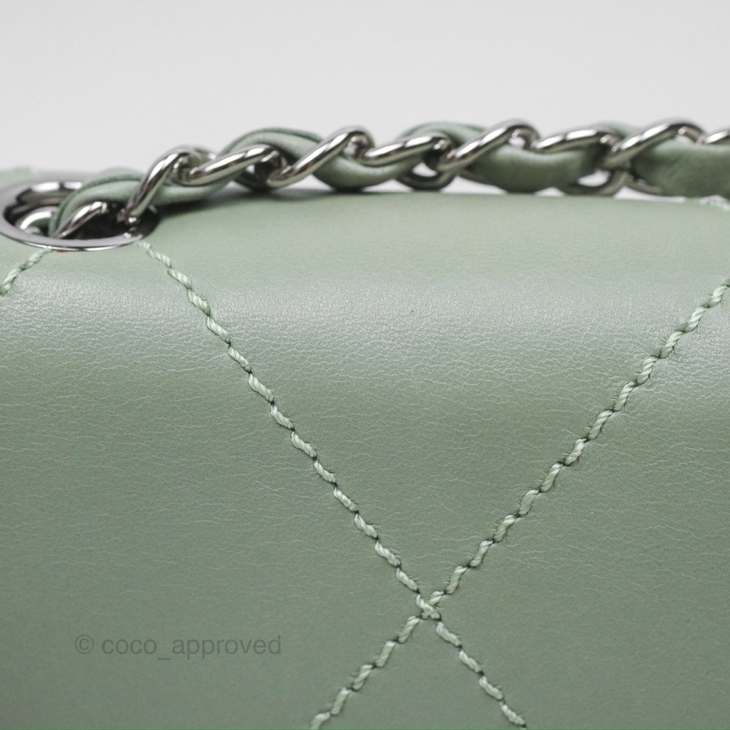 Chanel CC East West Flap Bag Lambskin Mint Green Silver Hardware