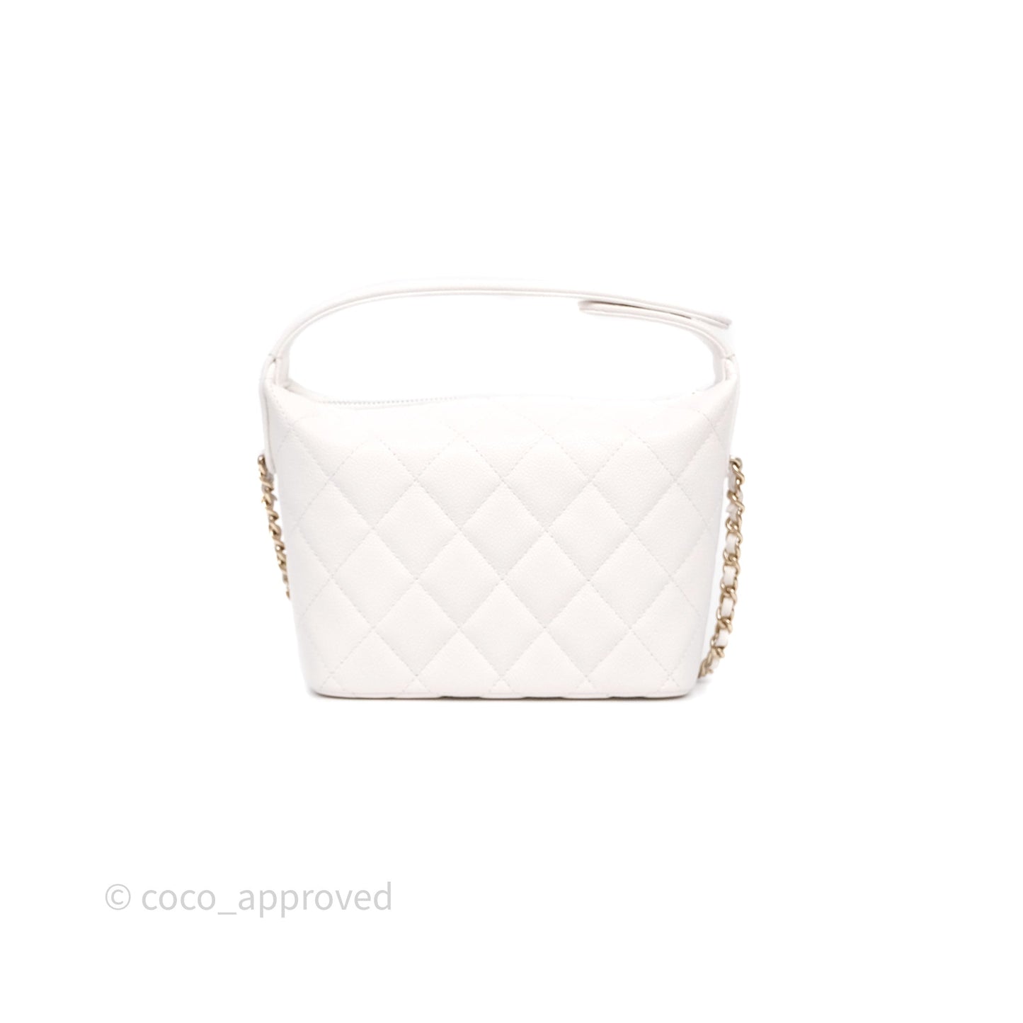 Chanel Quilted Hobo With Chain White Caviar Gold Hardware