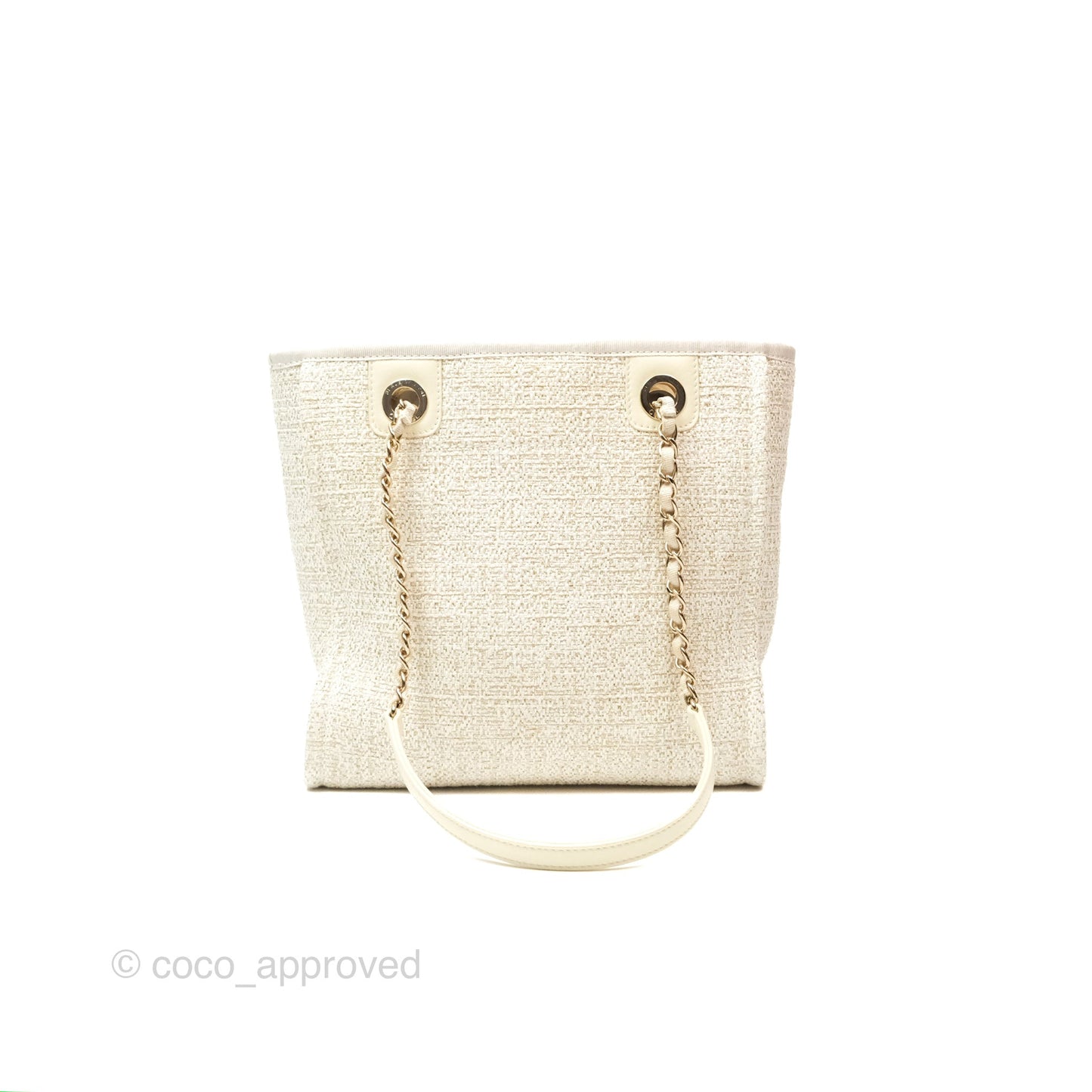 Chanel Mini Deauville Tote Ivory Lurex Boucle Gold Hardware