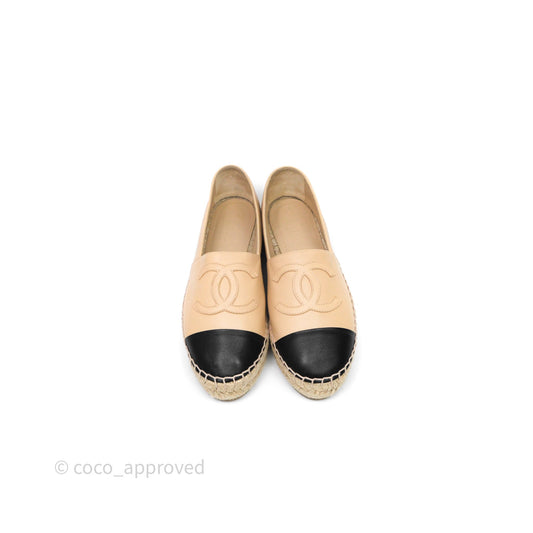 Chanel CC Espadrilles Beige Black Lambskin Size 36