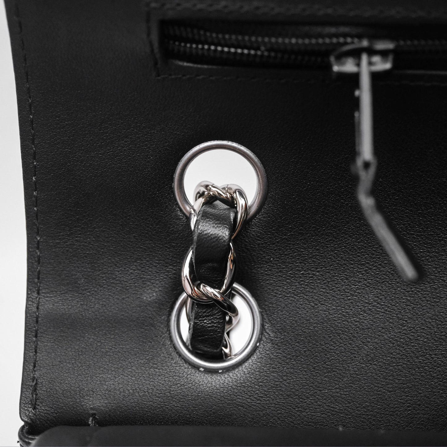 Chanel Classic M/L Medium Flap Chevron Black Lambskin Silver Hardware