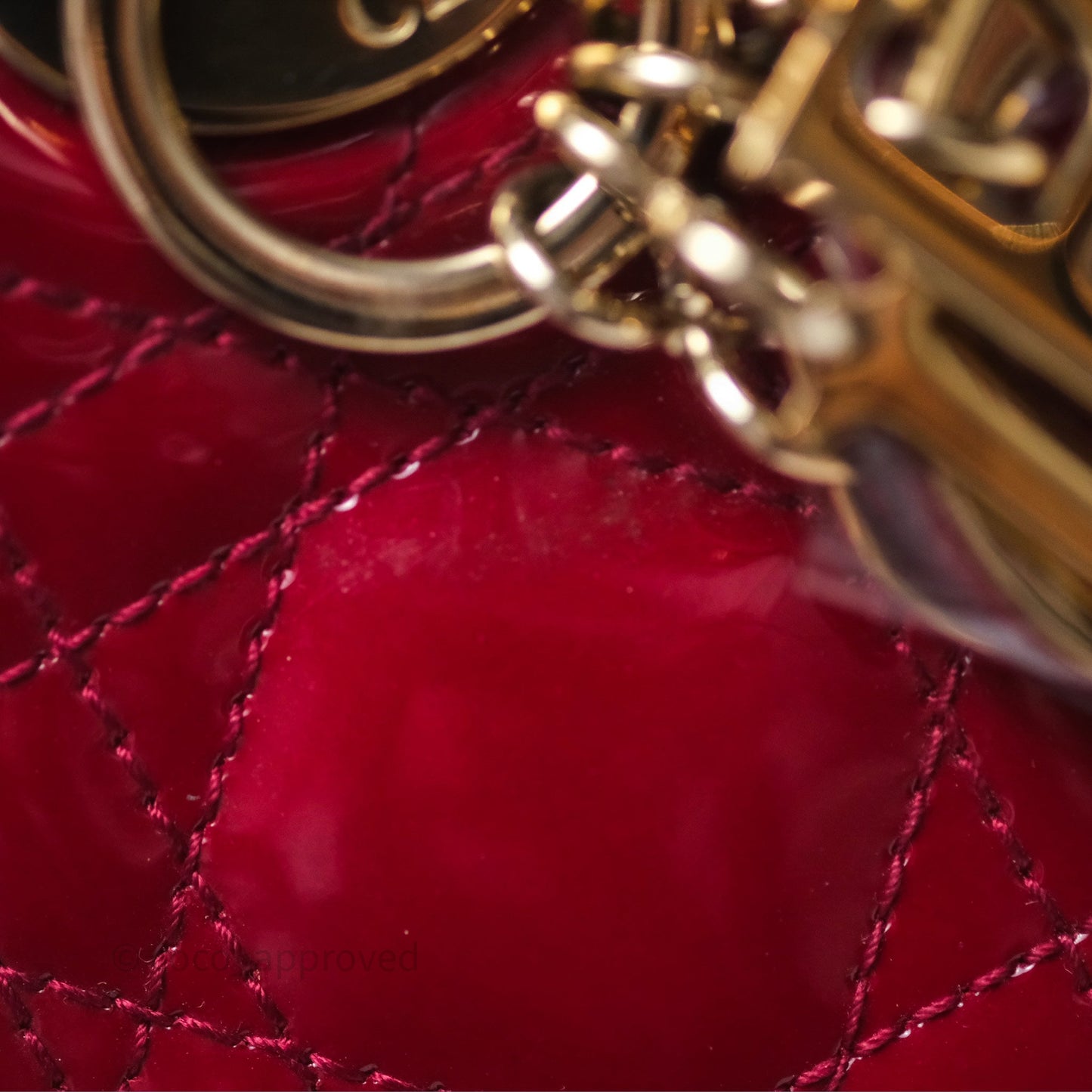 Christian Dior Mini Lady Dior Red Patent Cannage Gold Hardware
