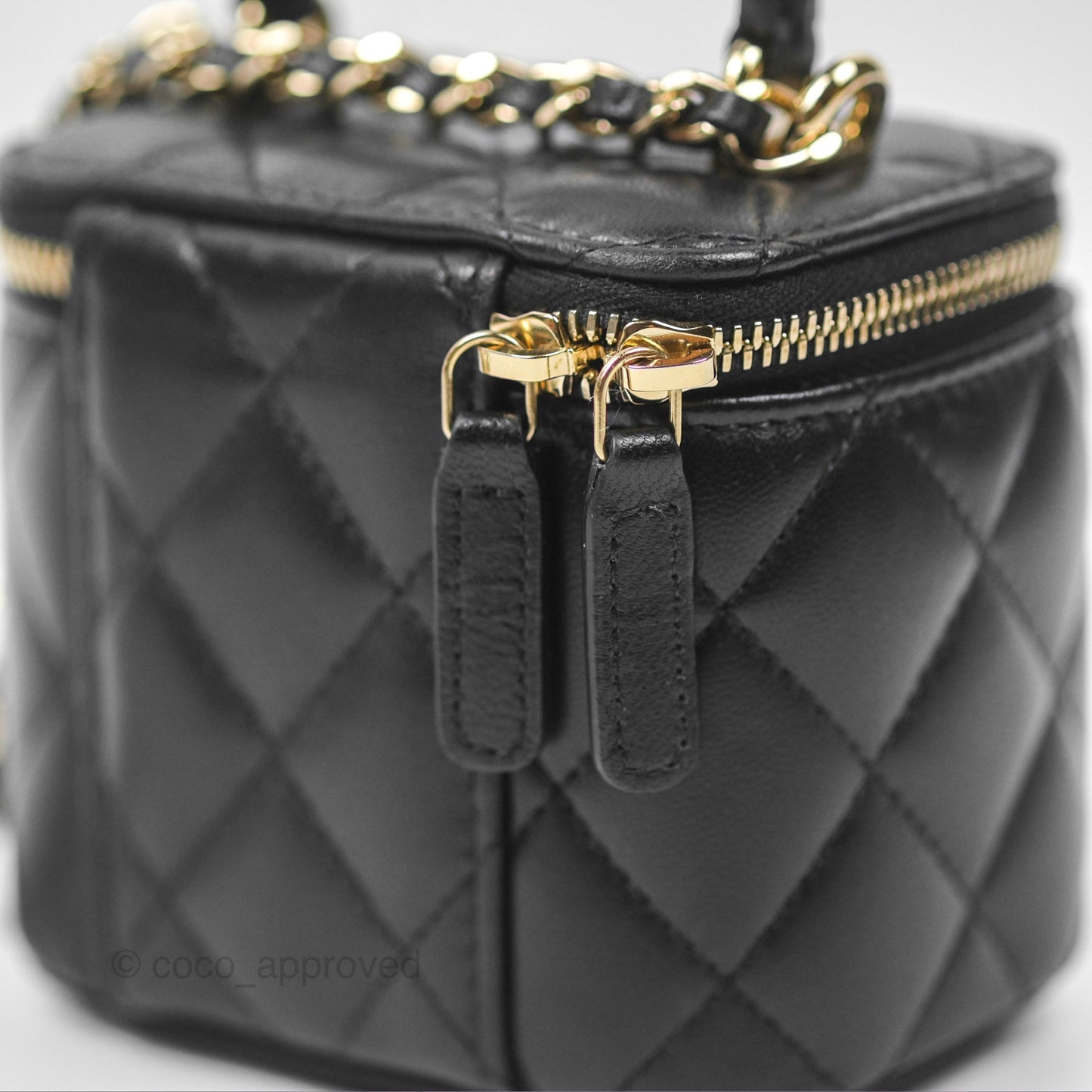 Chanel Mini Top Handle Vanity With Chain Black Lambskin Gold Hardware
