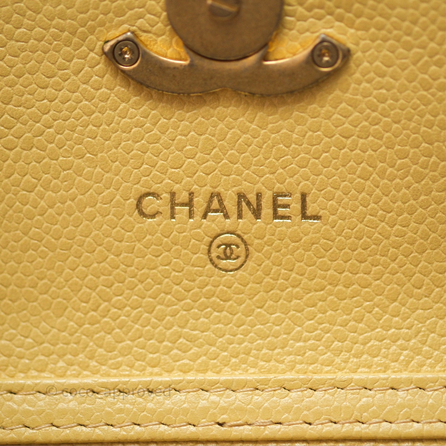 Chanel Mini Clutch With Chain Yellow Caviar Aged Gold Hardware