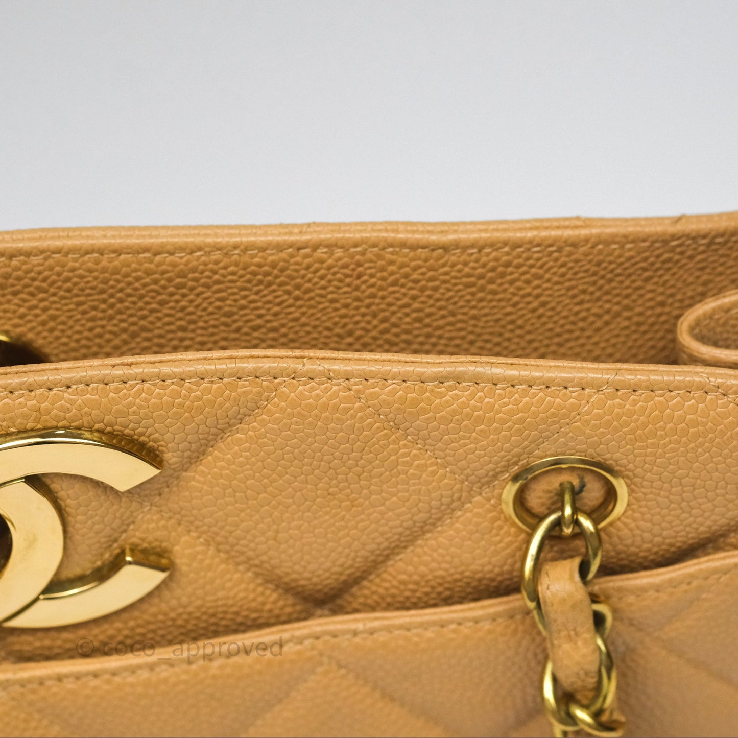 Chanel Vintage CC Quilted Tote Dark Beige Caviar 24K Gold Hardware