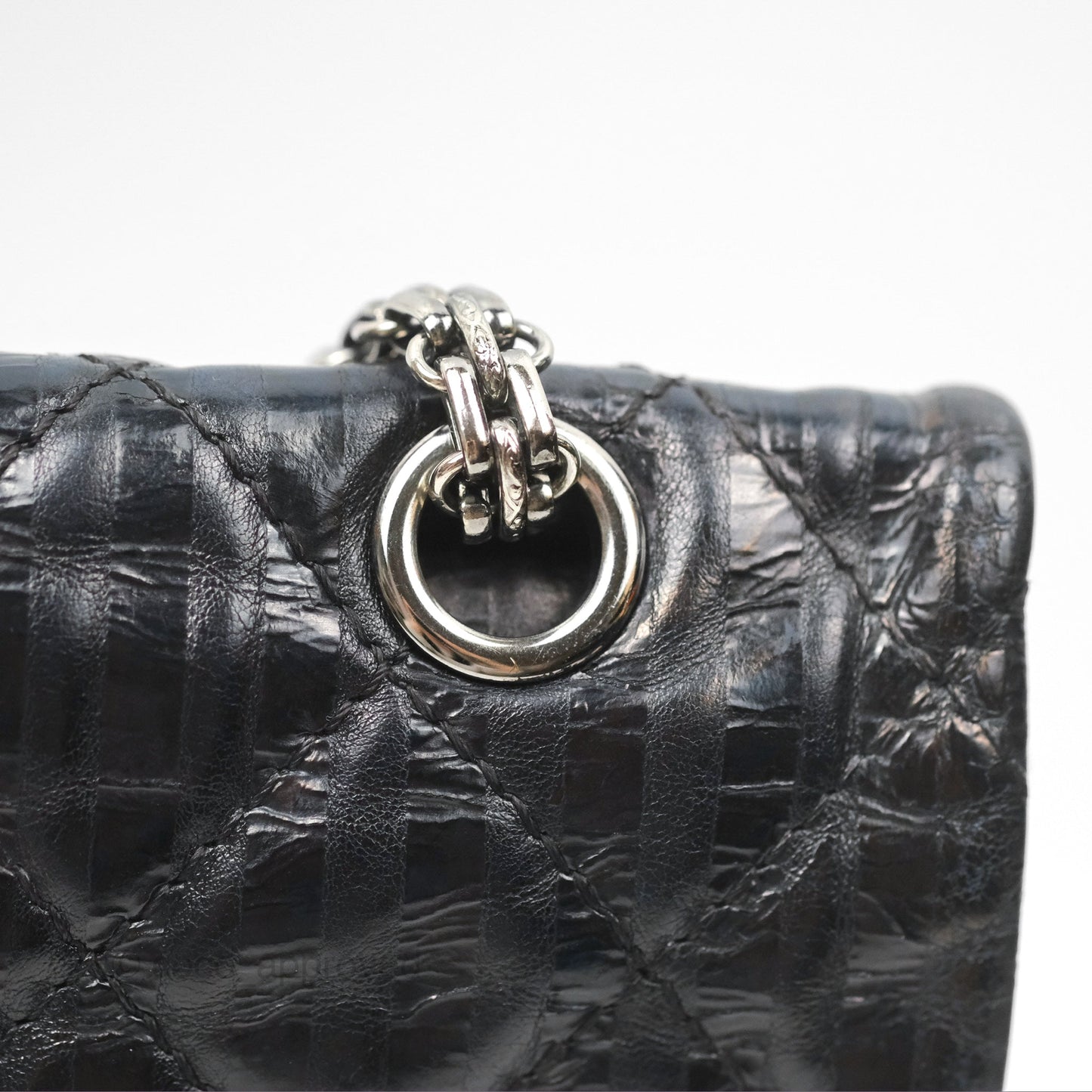 Chanel Reissue 227 Flap Quilted Calfskin Black Striped Dark Silver Hardware