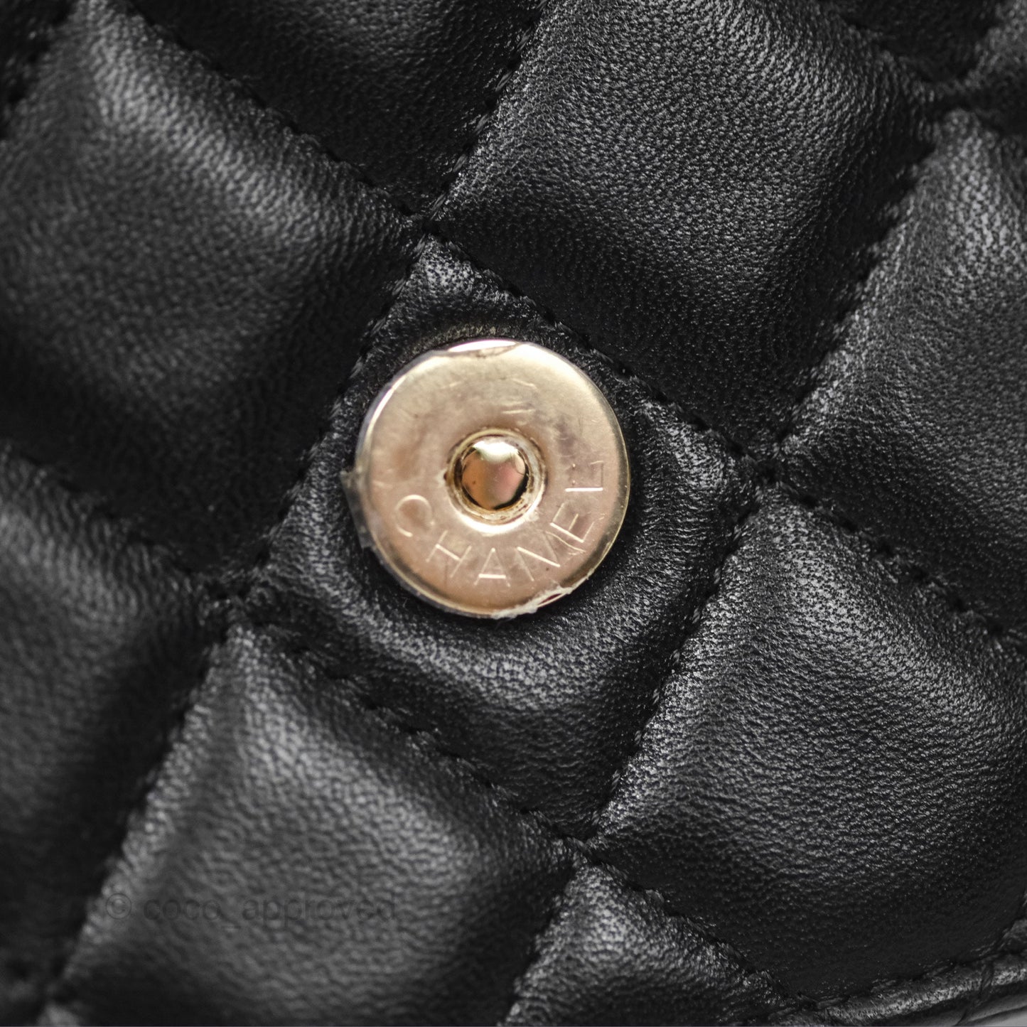 Chanel Mini Handle Flap Coin Purse With Chain Black Lambskin Gold Hardware
