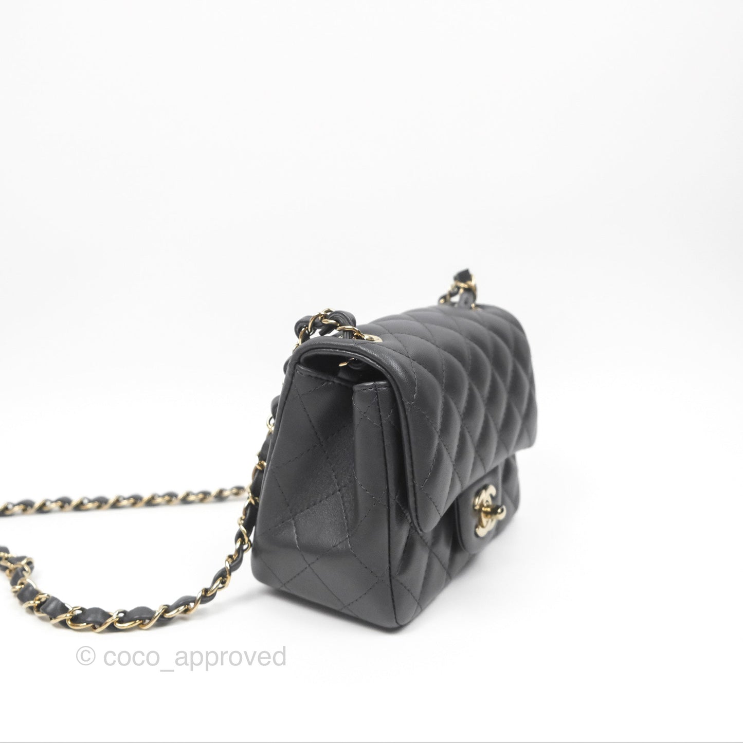 Chanel Mini Square Quilted Grey Lambskin Gold Hardware
