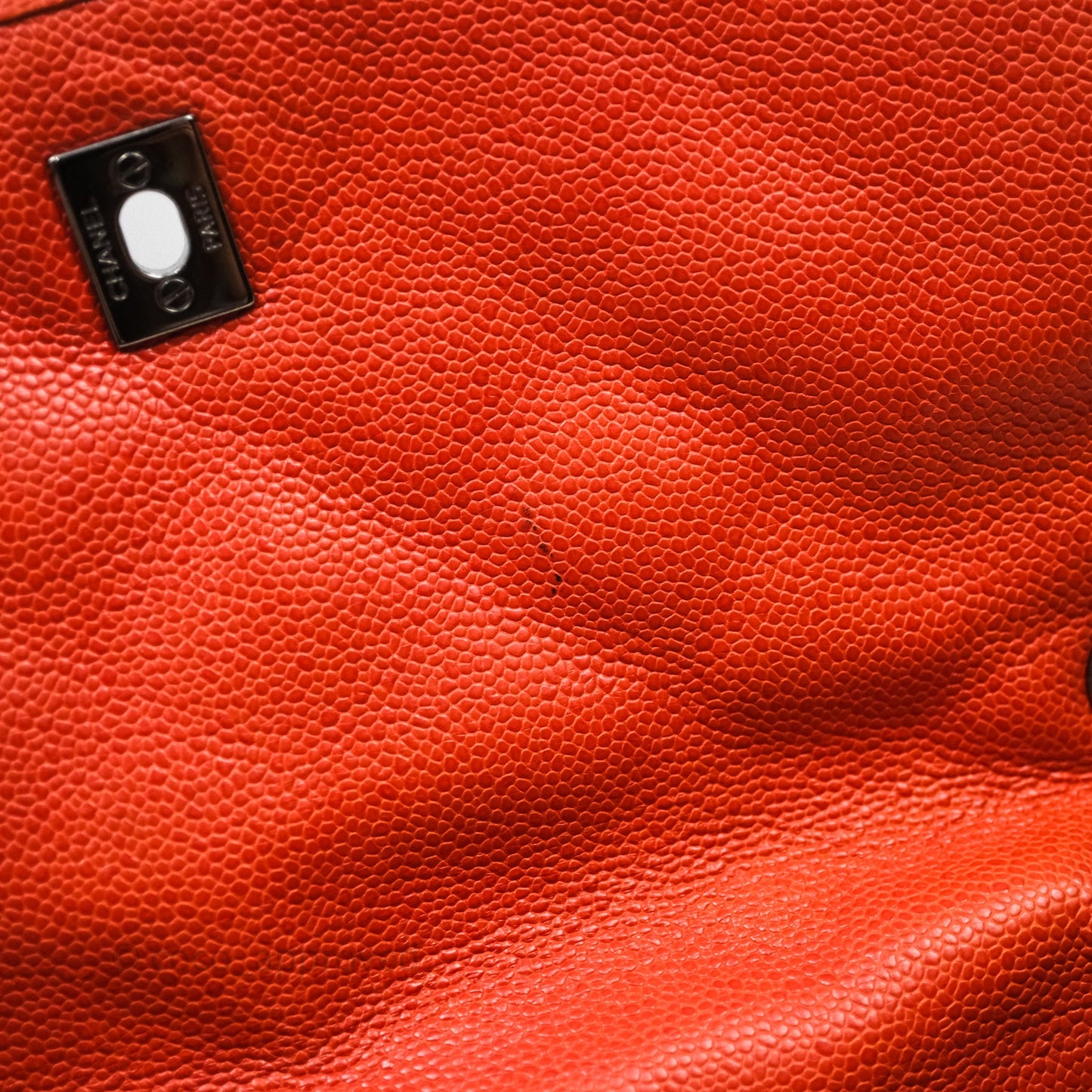 Chanel Flap Bag Caviar Orange Silver Hardware