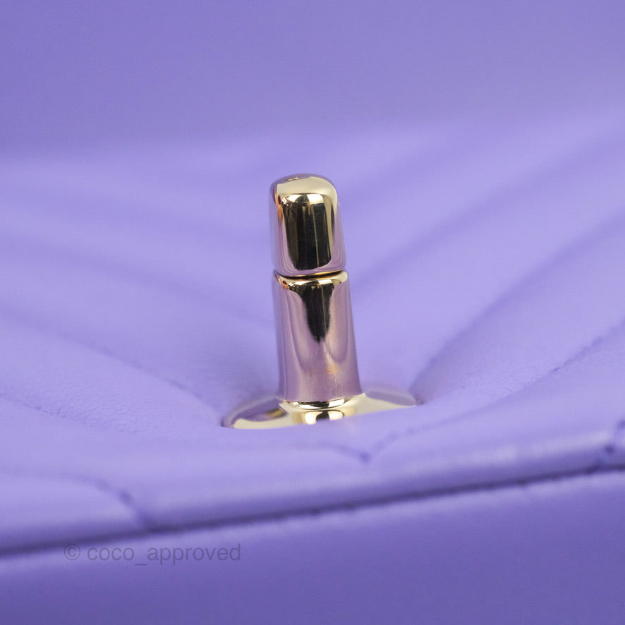 Chanel Mini Square Chevron Purple Lambskin Gold Hardware