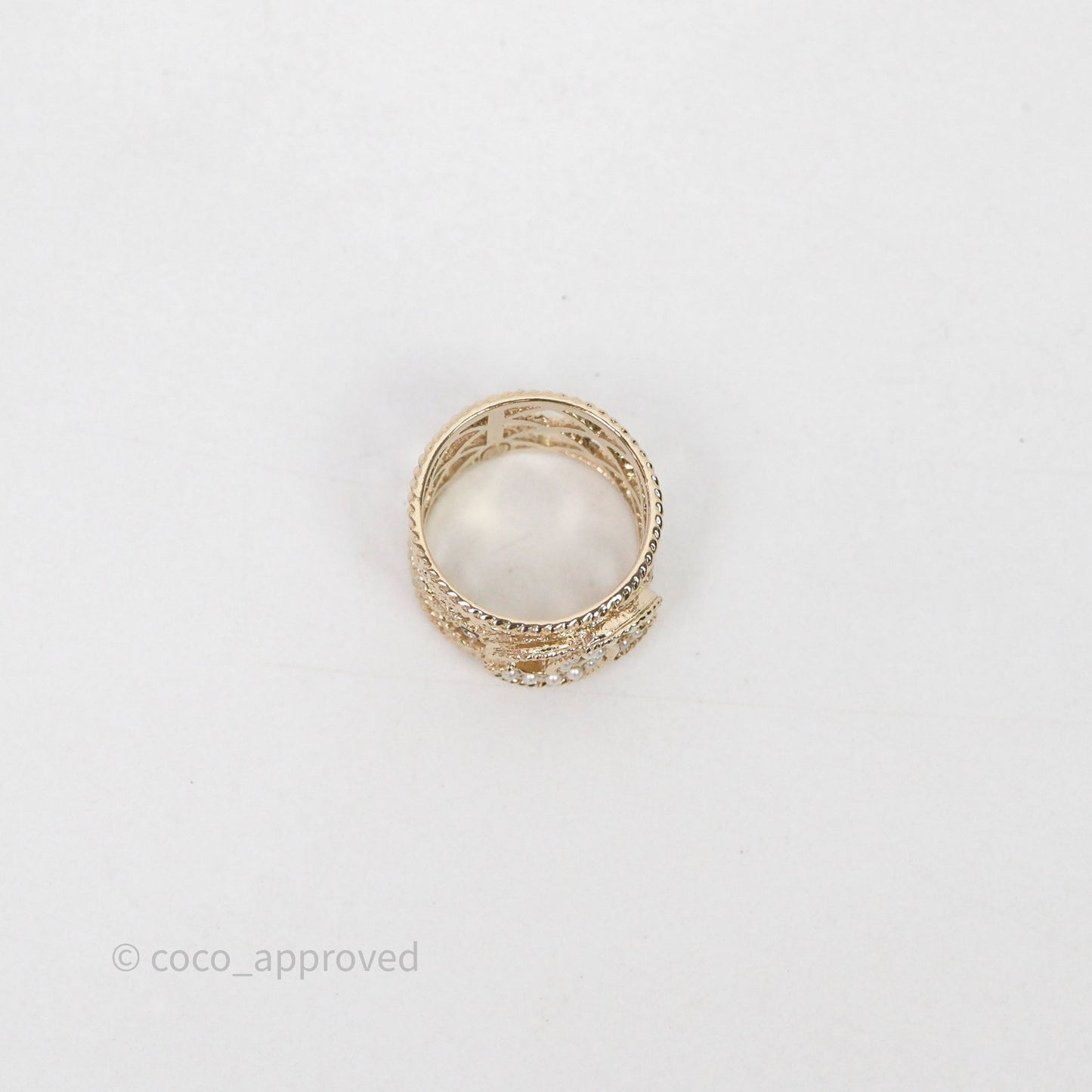 Chanel Pearl CC Ring Gold Tone 19C