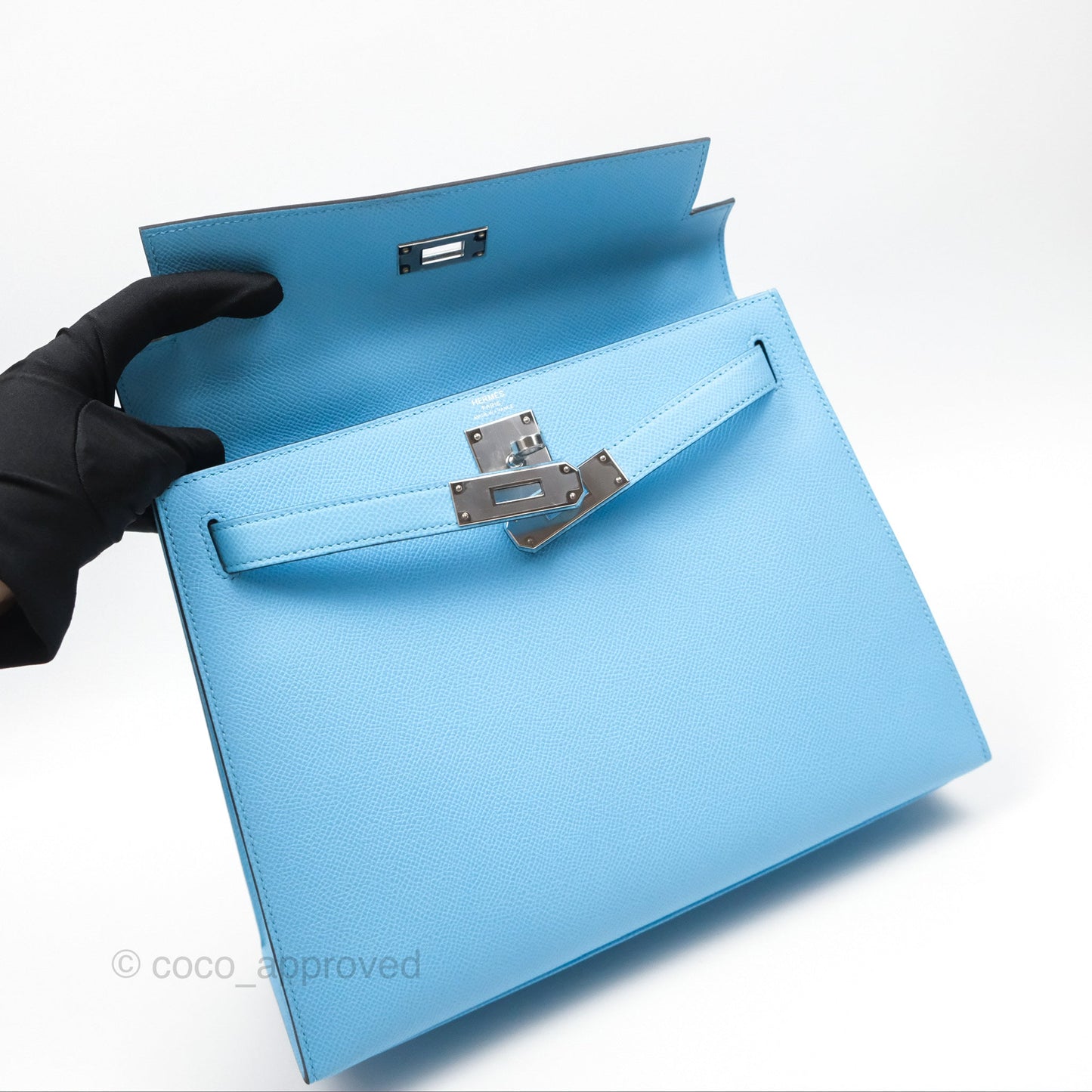Hermès Sellier Kelly 28 Celeste 7N Epsom Palladium Hardware