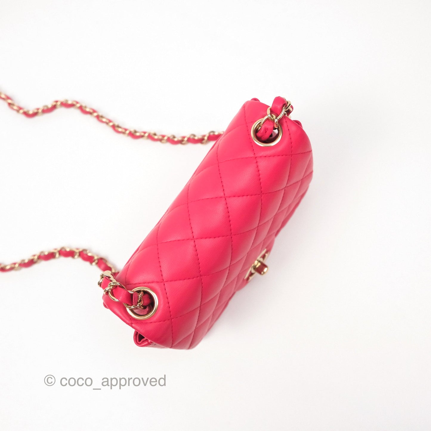 Chanel Mini Square Quilted Red Lambskin Gold Hardware