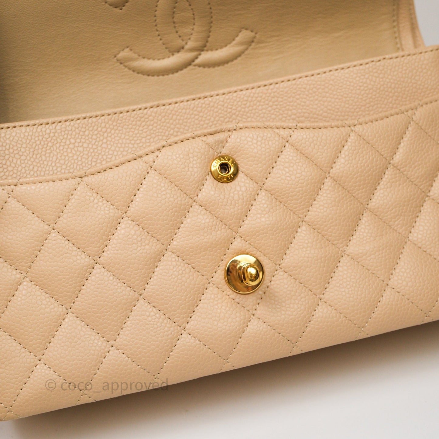 Chanel Classic M/L Medium Flap Quilted Beige Caviar Gold Hardware