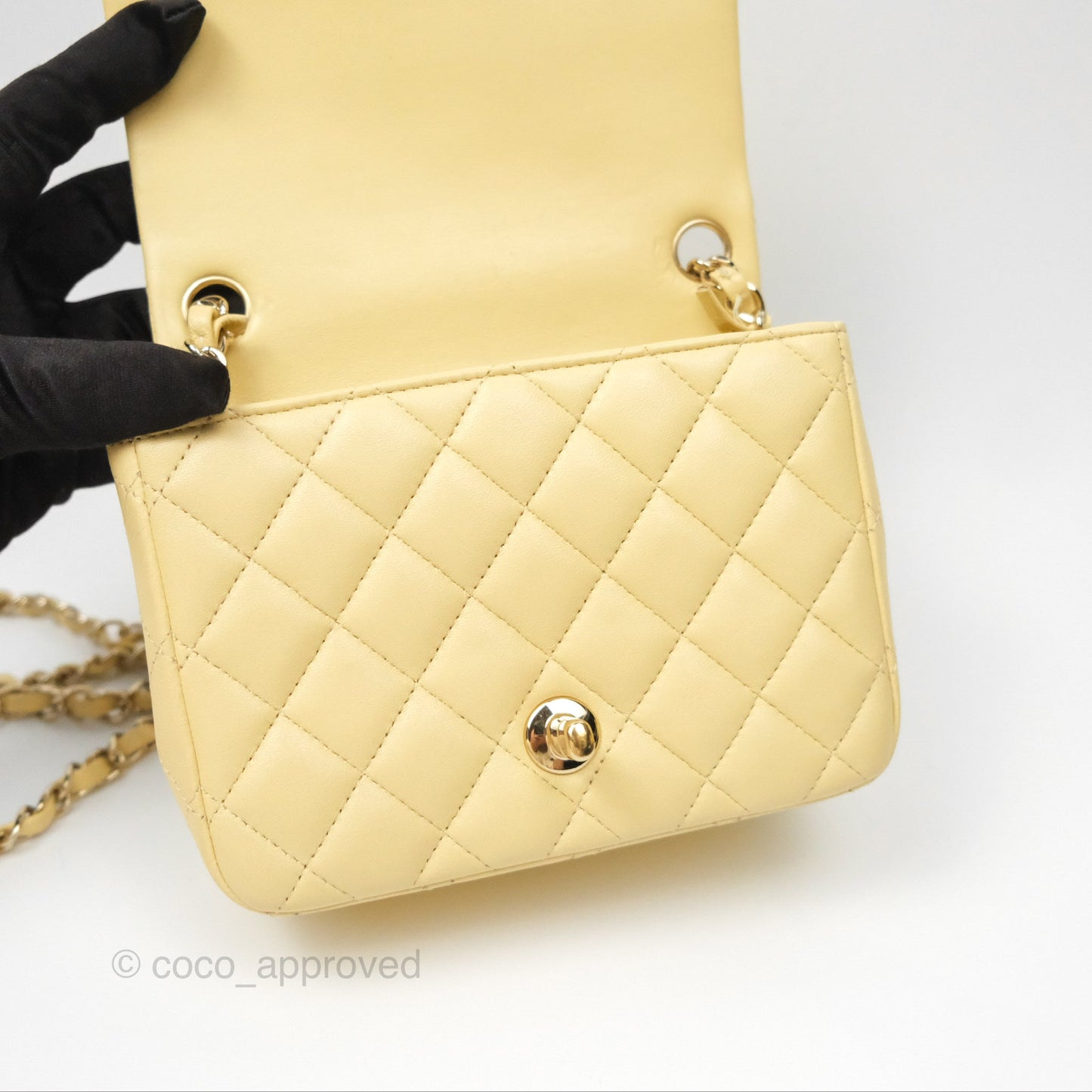 Chanel Mini Square Quilted Yellow Lambskin Gold Hardware