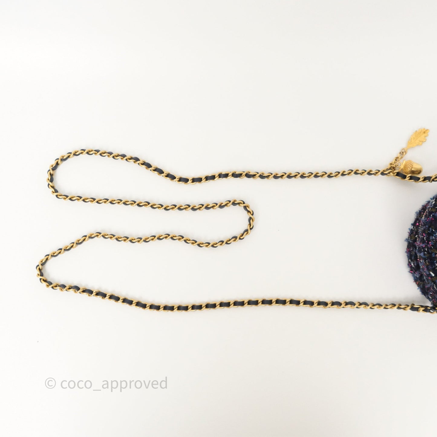Chanel Charms Round Clutch With Chain Navy Purple Tweed Aged Gold Hardware