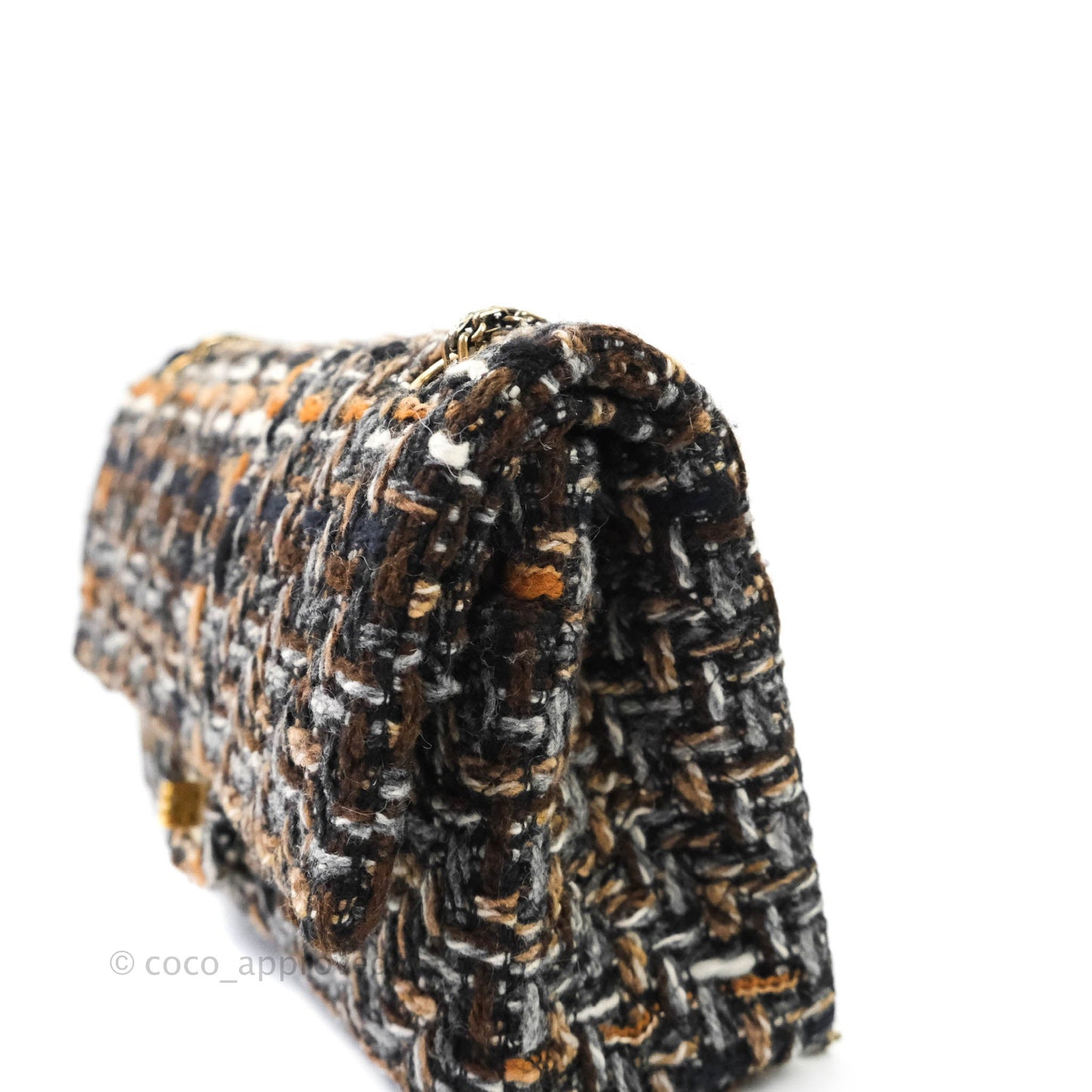 Chanel Quilted Reissue 226 Tweed Navy Brown Aged Gold Hardware