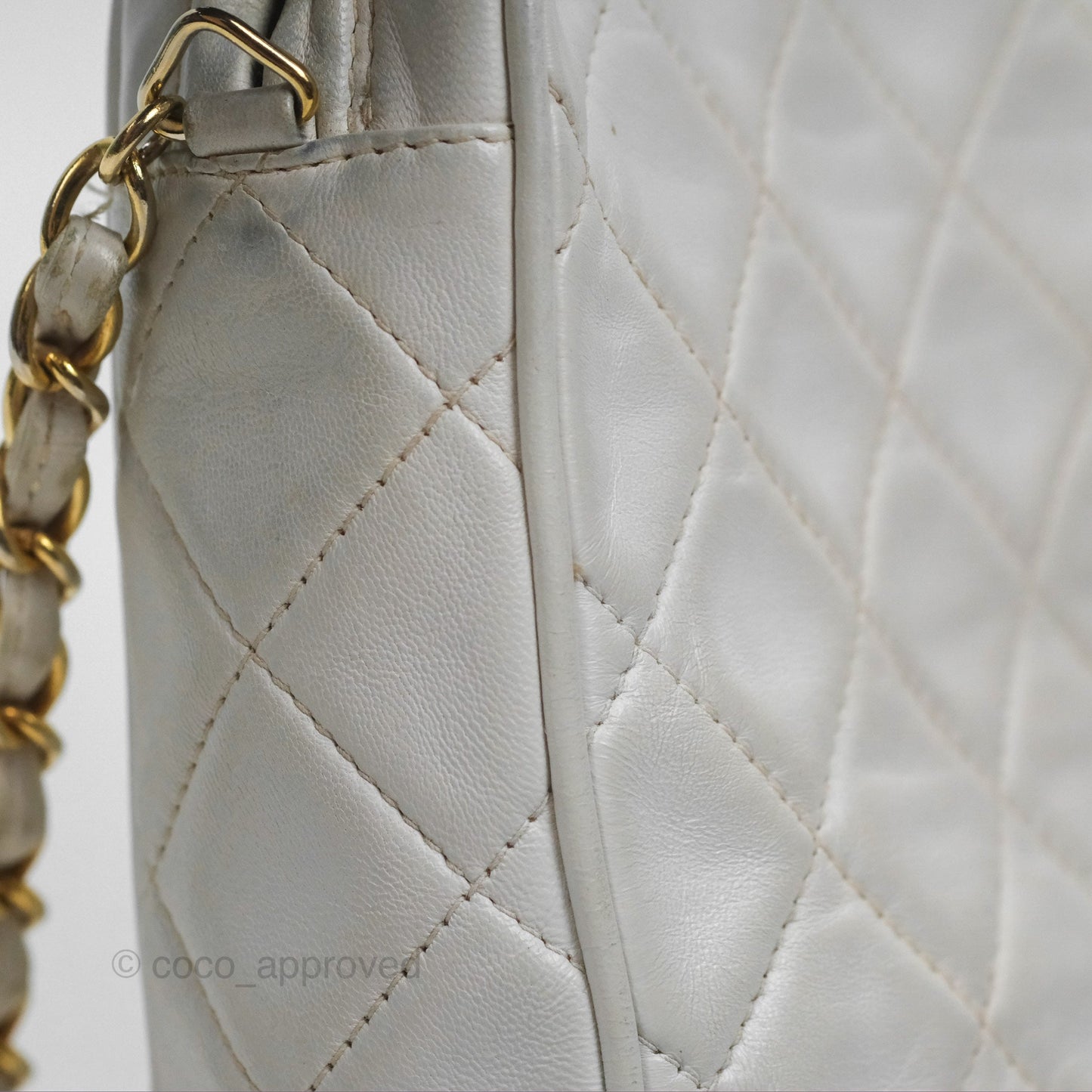 Chanel Vintage Small Camera Bag White Lambskin Gold Hardware