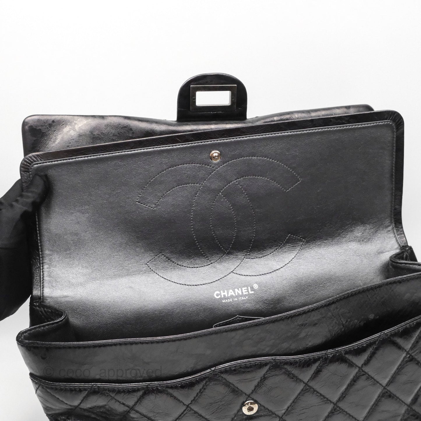 Chanel 228 Reissue Flap Quilted Black Crumpled Calfskin Ruthenium Hardware