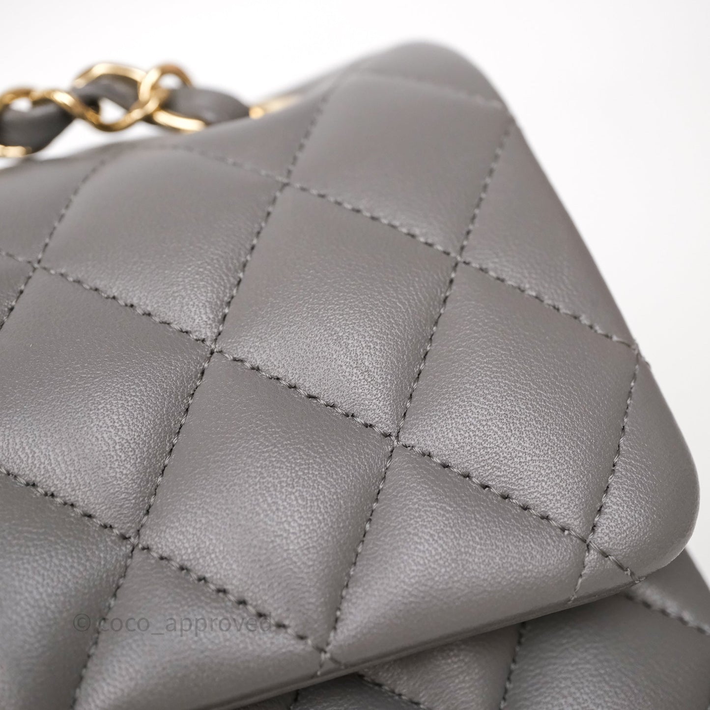 Chanel Small Quilted Classic Flap Grey Lambskin Light Gold Hardware