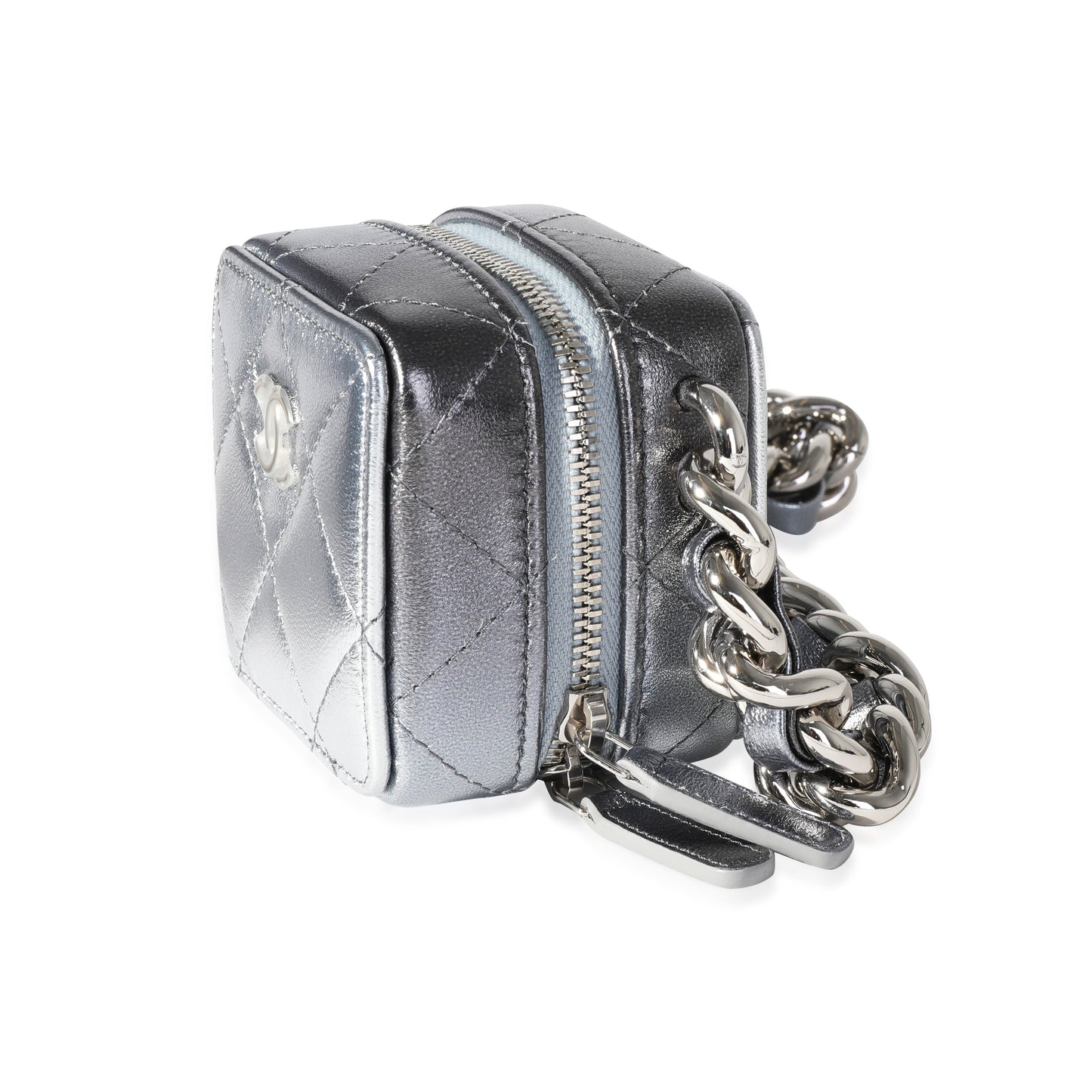 CHANEL Metallic Lambskin Quilted Coco Punk Clutch With Chain