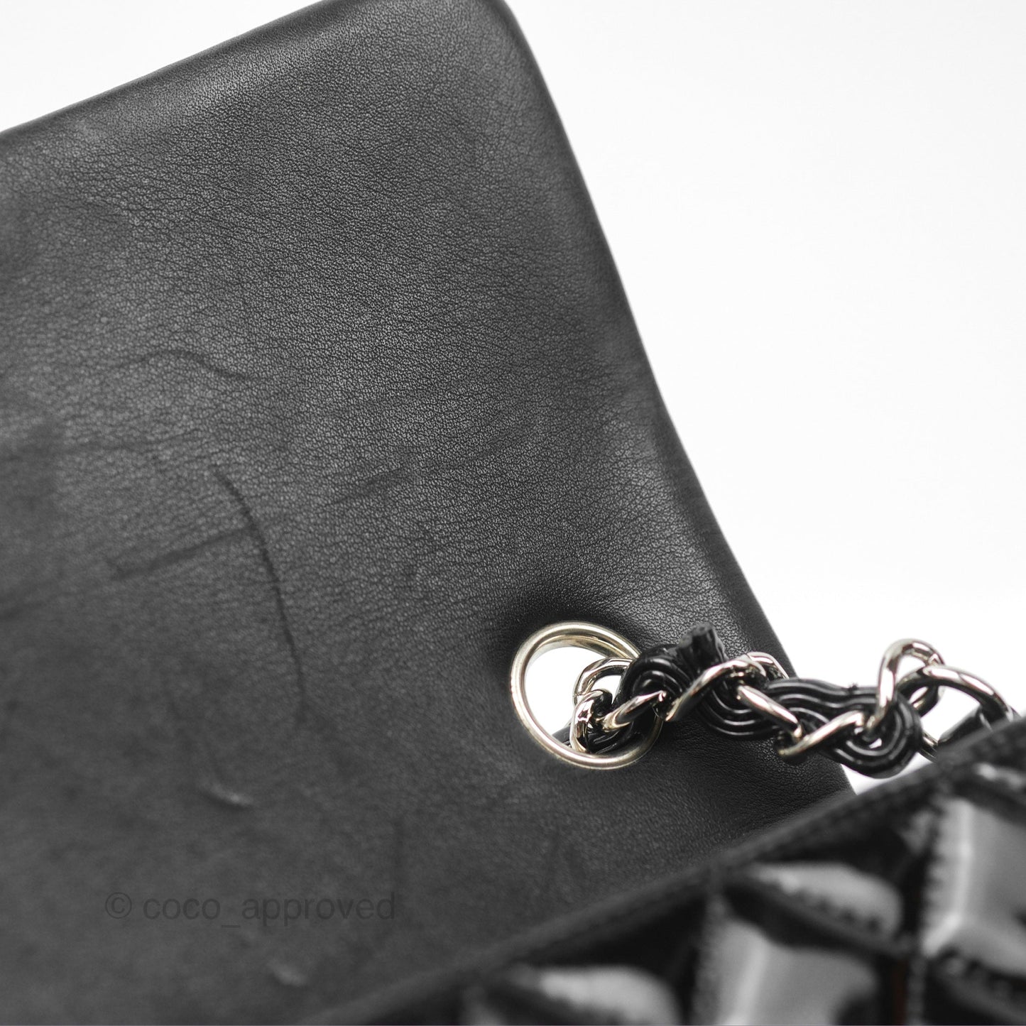 Chanel Quilted Mini Rectangular Flap Black Patent Silver Hardware
