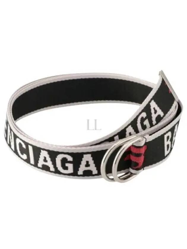 Luxury Balenciaga D Ring Embroidered Logo Fabric Belt Black
