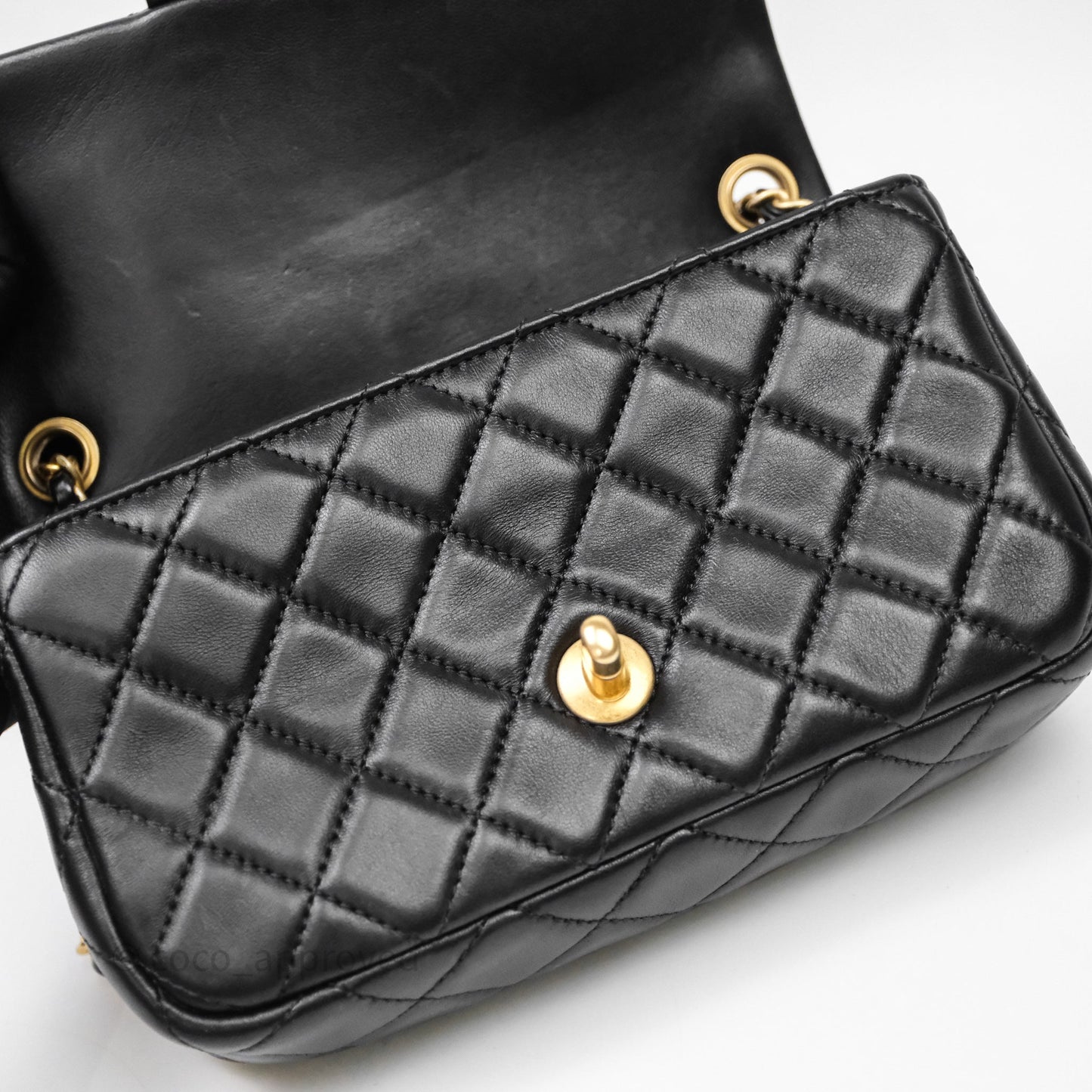 Chanel Mini Rectangular Pearl Crush Quilted Black Lambskin Aged Gold Hardware