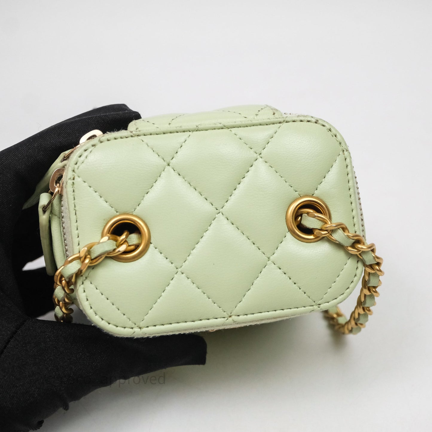 Chanel Mini Pearl Crush Vanity With Chain Green Aged Gold Hardware