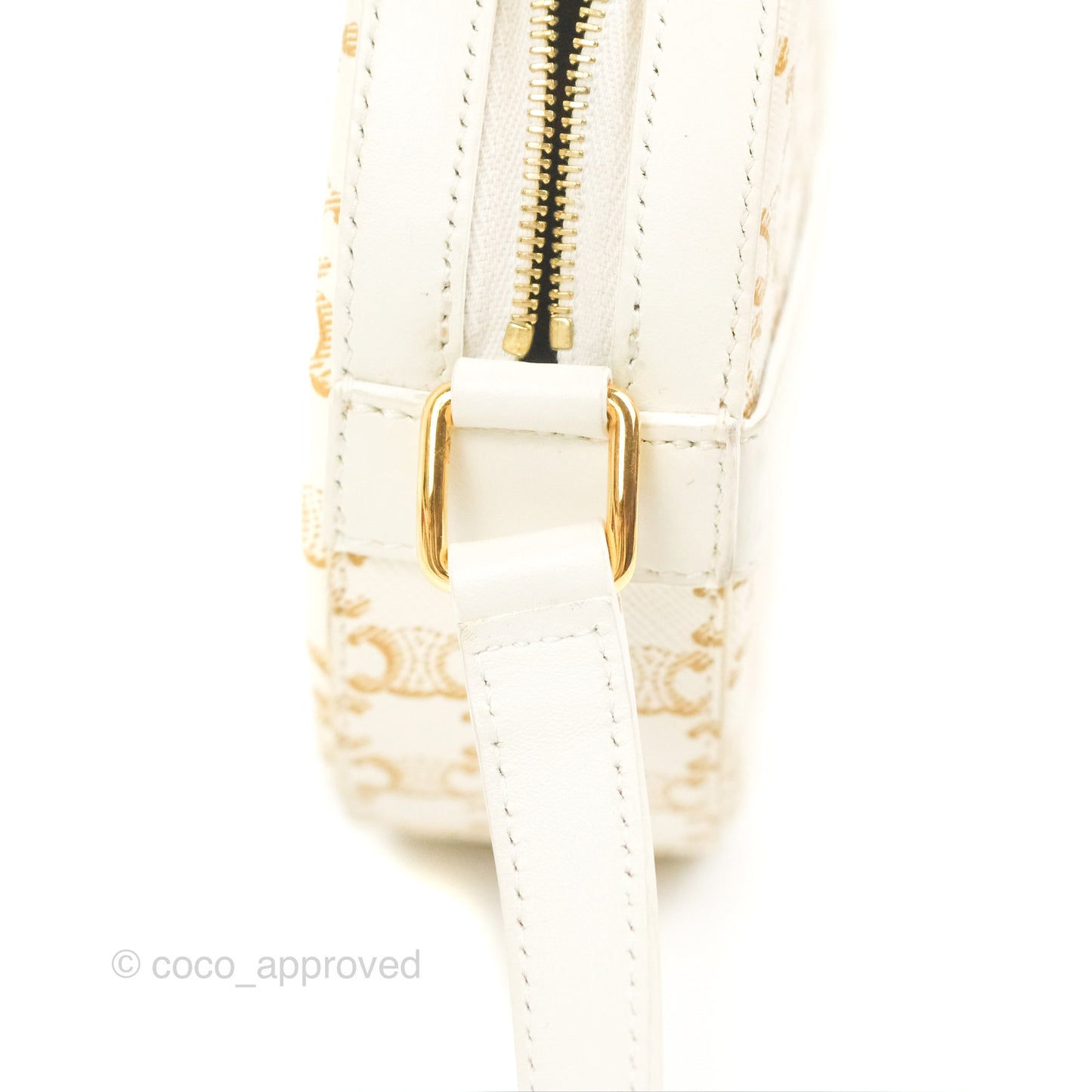Celine Round Purse on Strap Triomphe Canvas White Calfskin