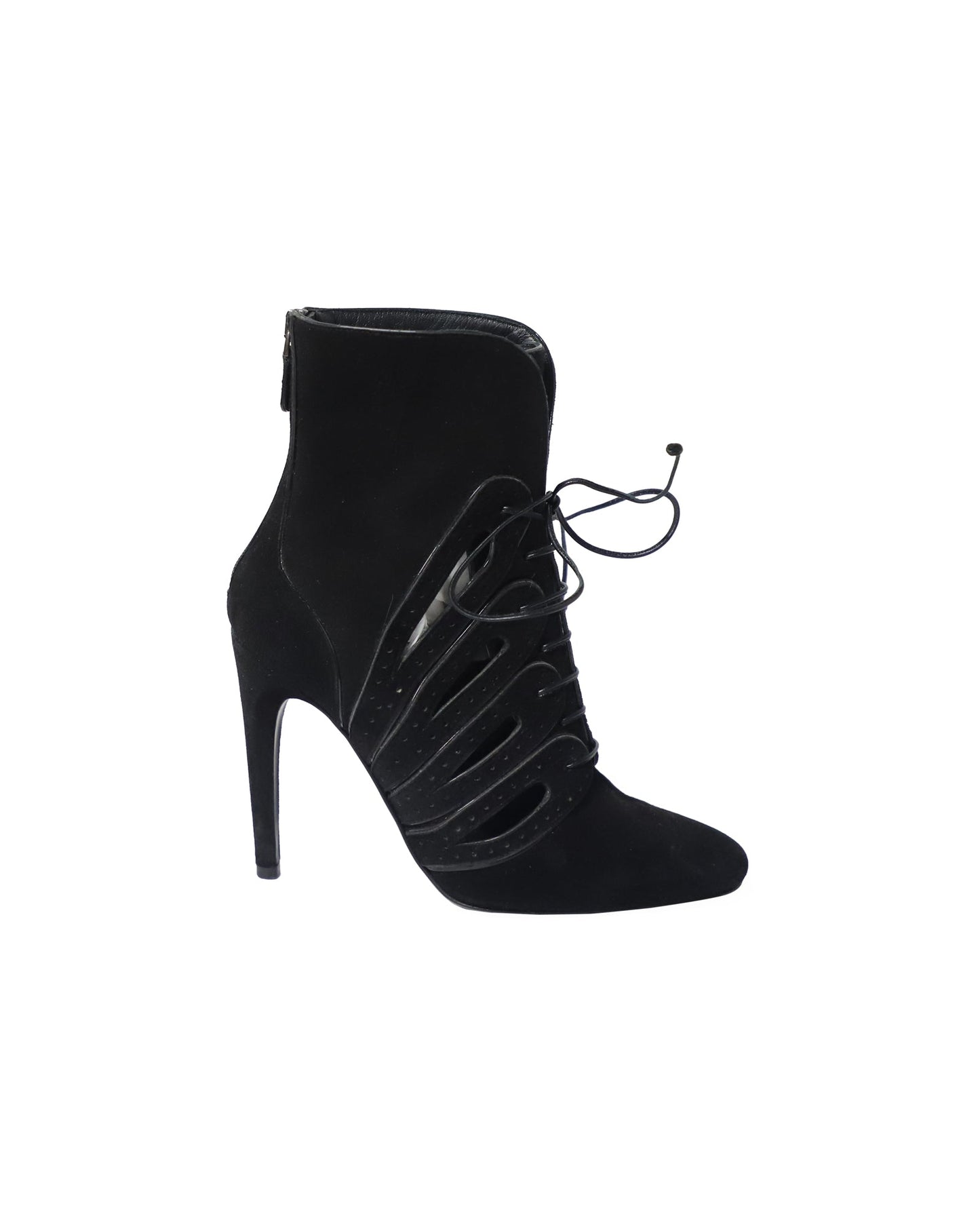 Luxury Bottega Veneta Cutout Lace-Up Detail Ankle Boots in Black Suede