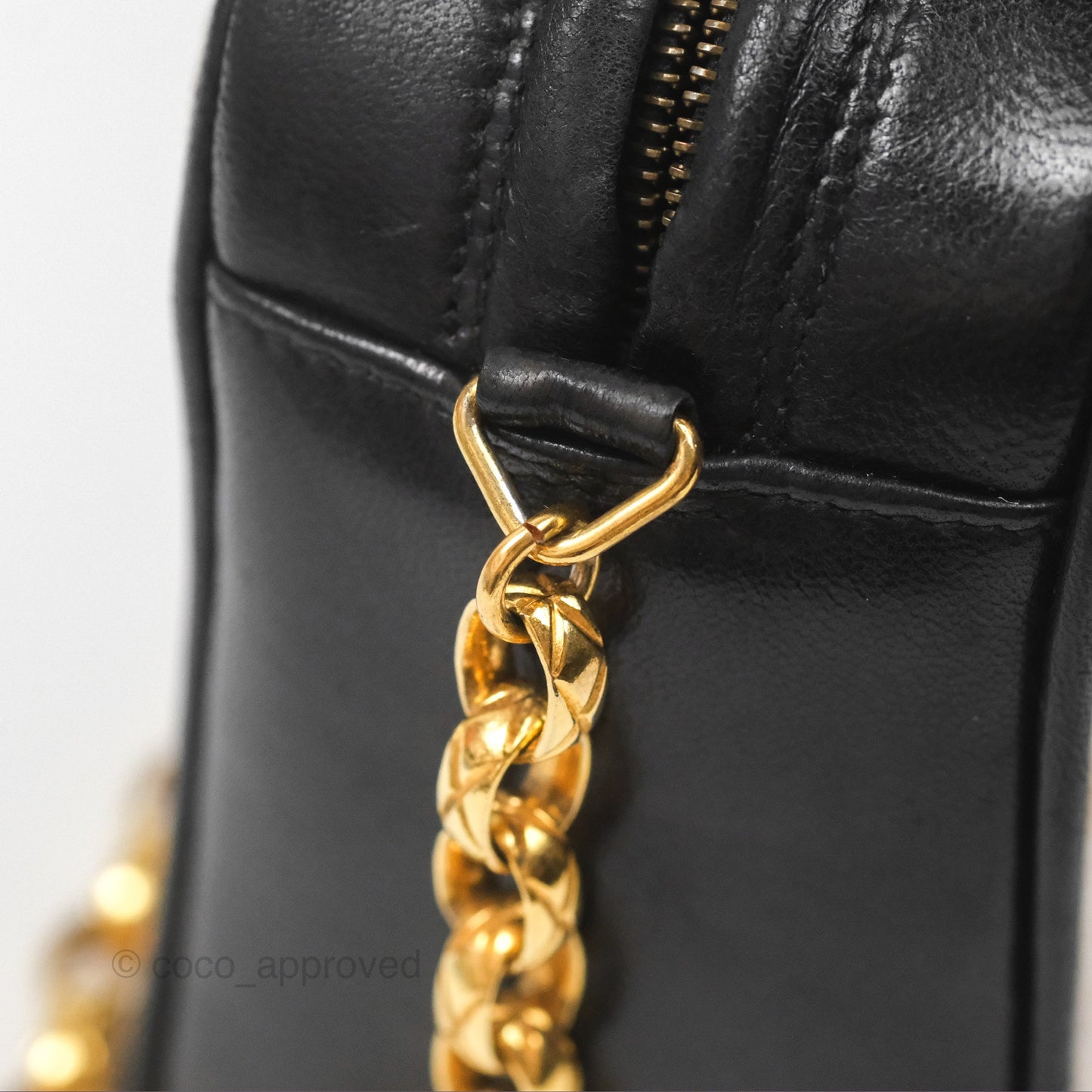 Chanel Vintage White CC Camera Bag Black Lambskin Gold Hardware
