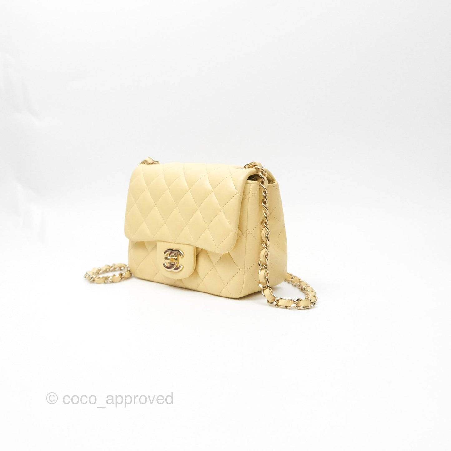 Chanel Mini Square Quilted Yellow Lambskin Gold Hardware