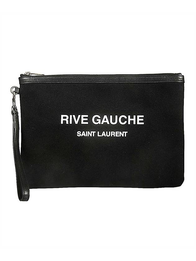 Luxury Saint Laurent Rive Gauche Logo Print Canvas Clutch Bag Black