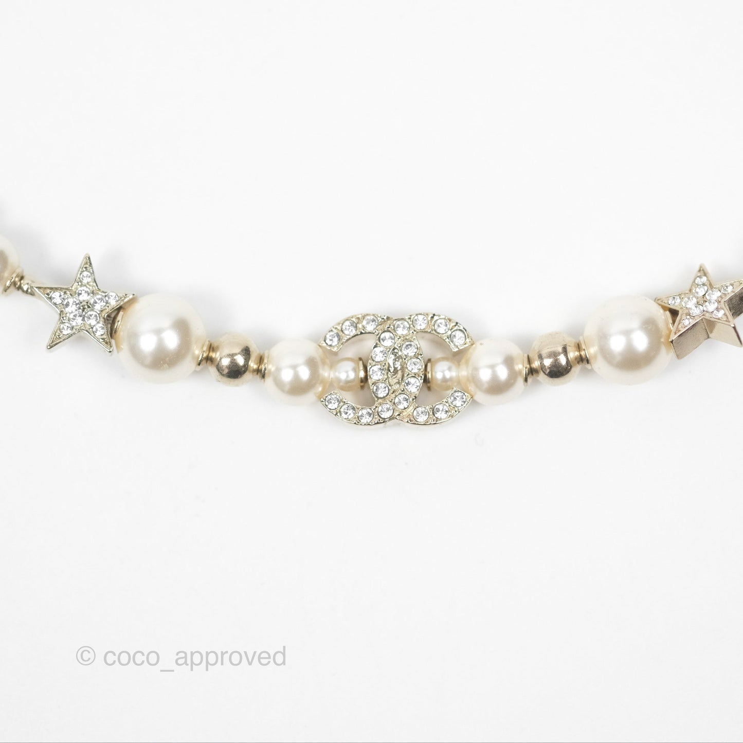 Chanel Crystal CC Star Pearl Choker Silver Tone 24V