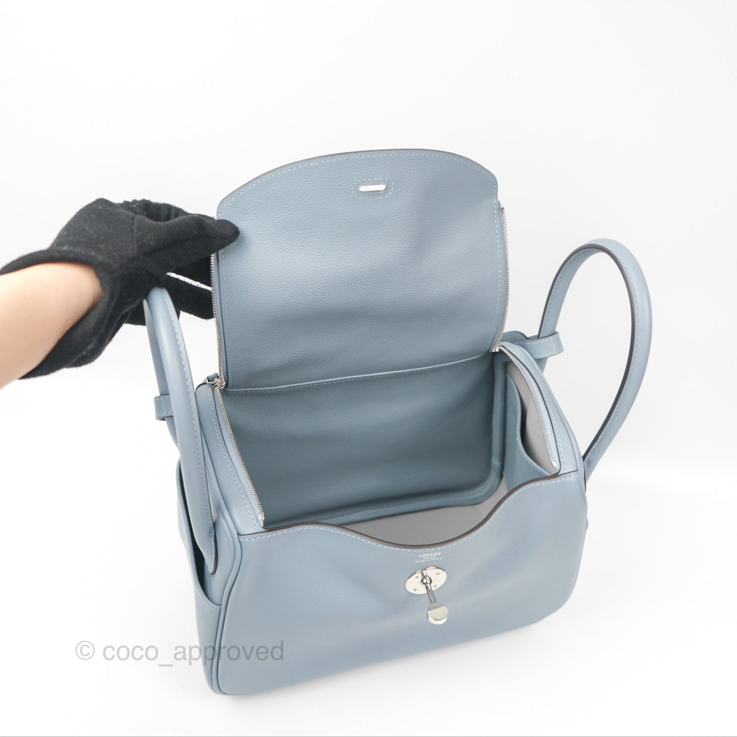 Hermès Lindy 26 Blue Lin Evercolor Palladium Hardware