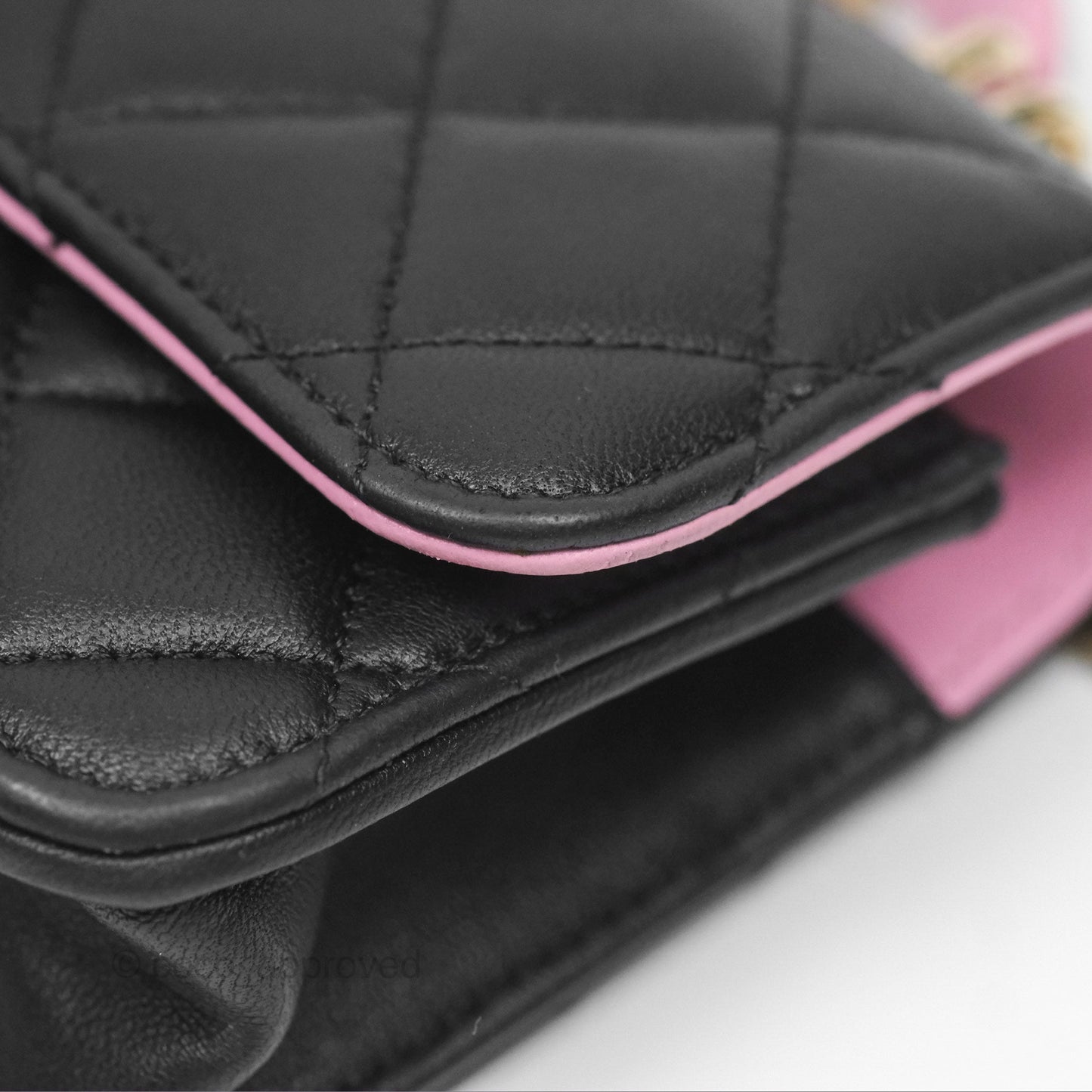 Chanel Top Handle Mini WOC Phone Holder Black/Pink Lambskin Gold Hardware 23P