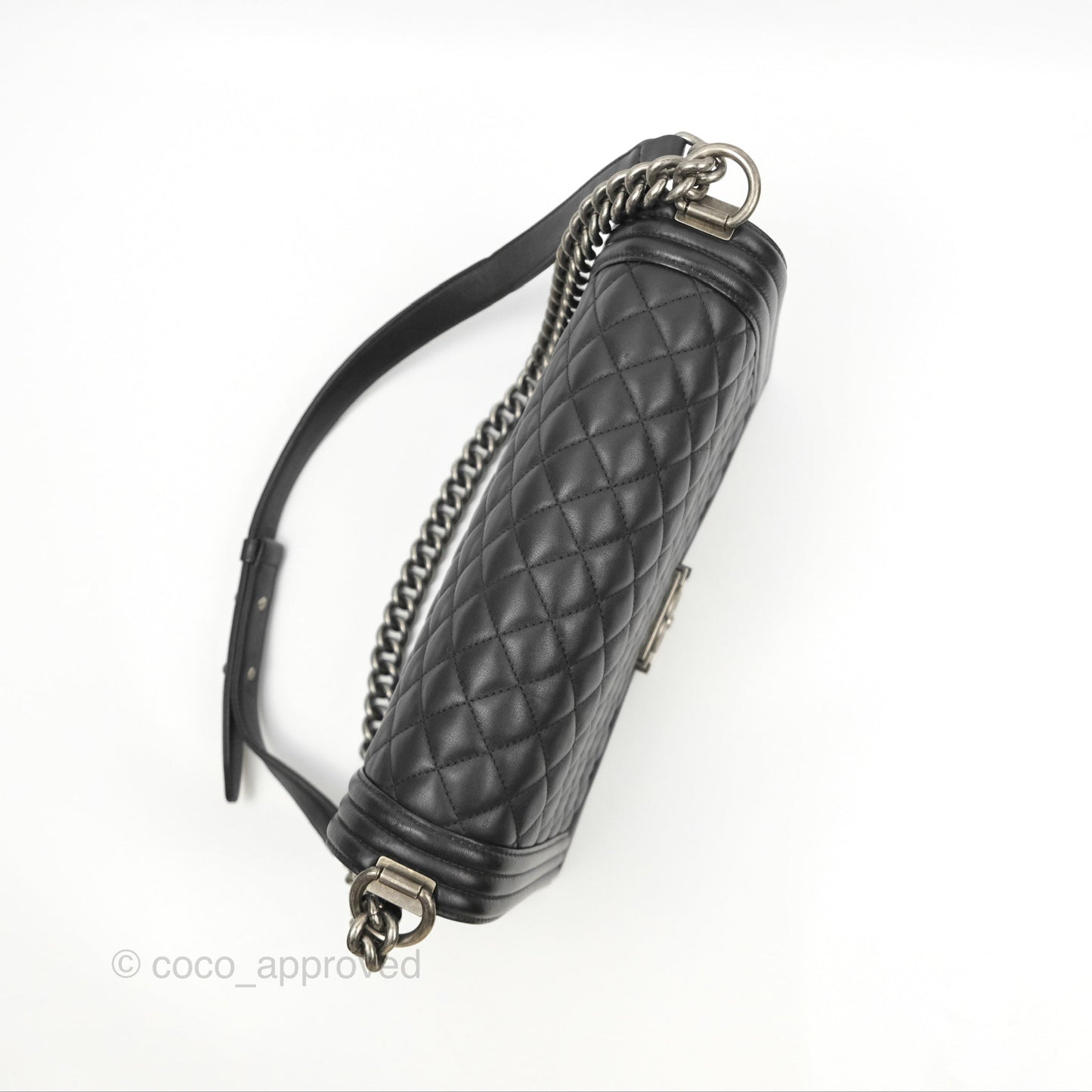 Chanel Quilted New Medium Boy Black Lambskin Ruthenium Hardware