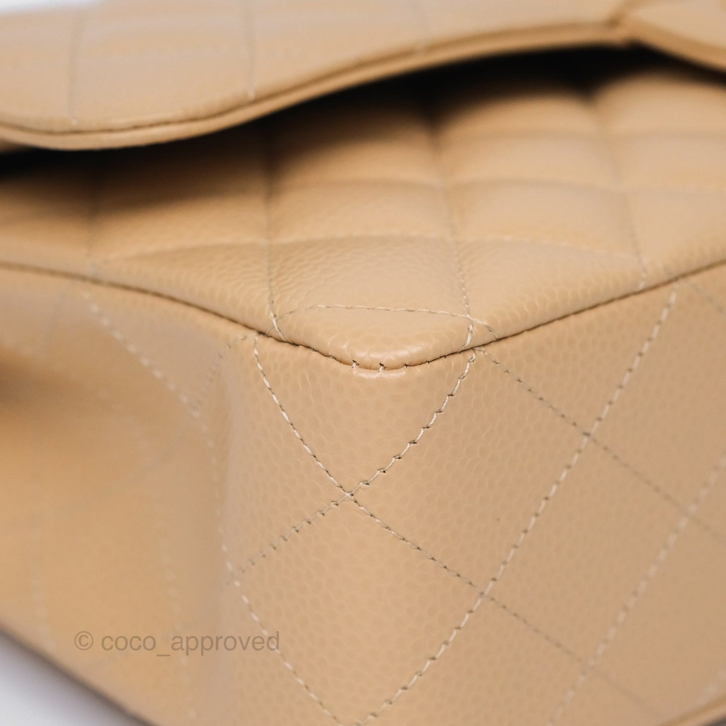 Chanel Classic M/L Medium Flap Quilted Beige Caviar Gold Hardware