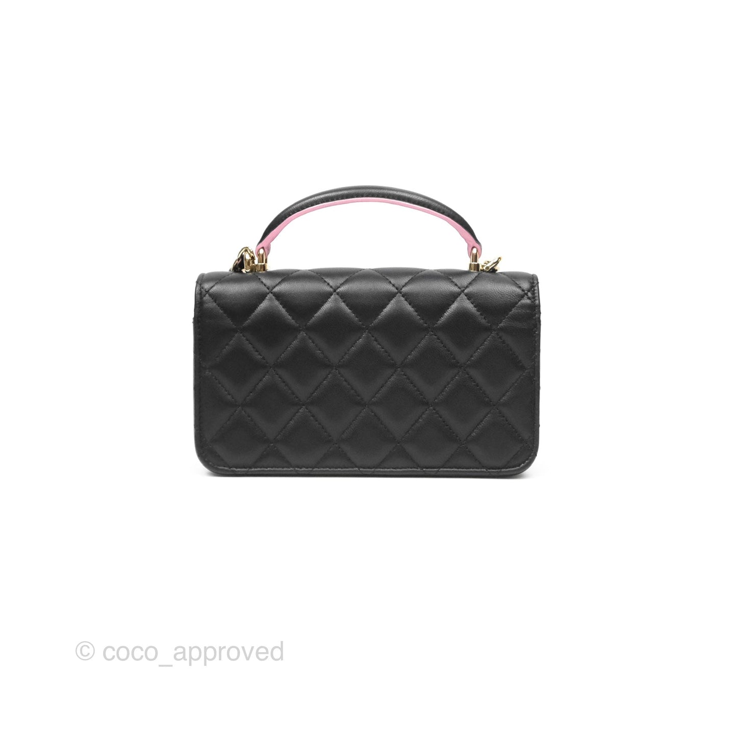 Chanel Top Handle Mini WOC Phone Holder Black/Pink Lambskin Gold Hardware 23P