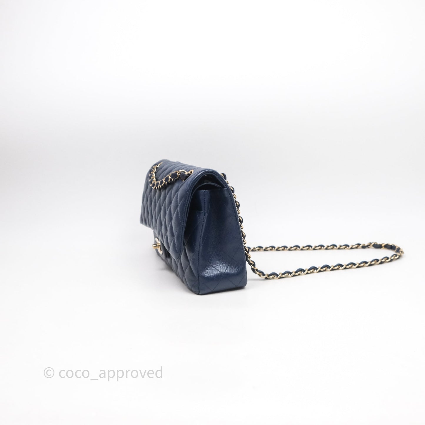 Chanel Medium Classic Flap Quilted Dark Blue Caviar Gold Hardware