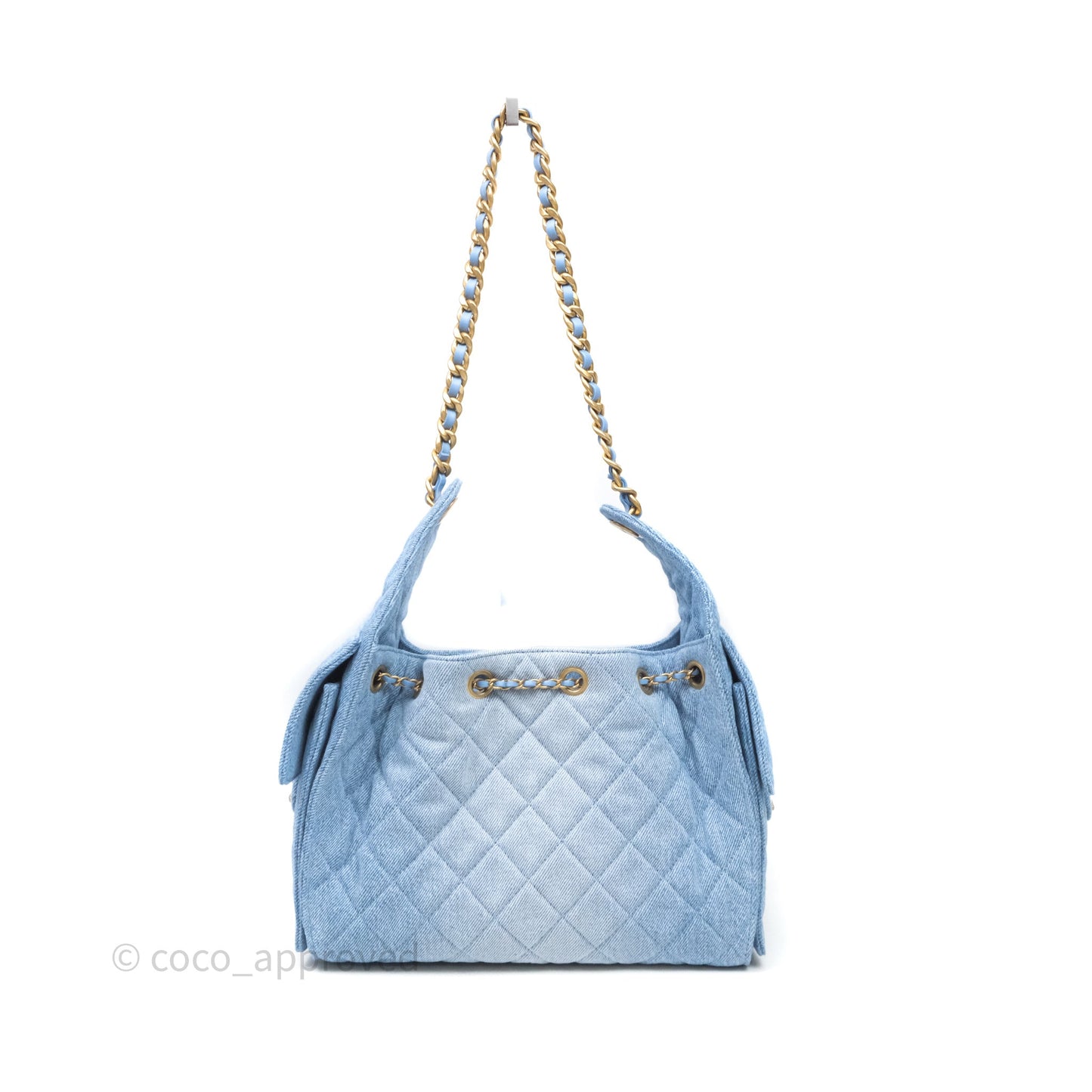 Chanel 25 Small Hobo Blue Washed Denim Aged Gold Hardware