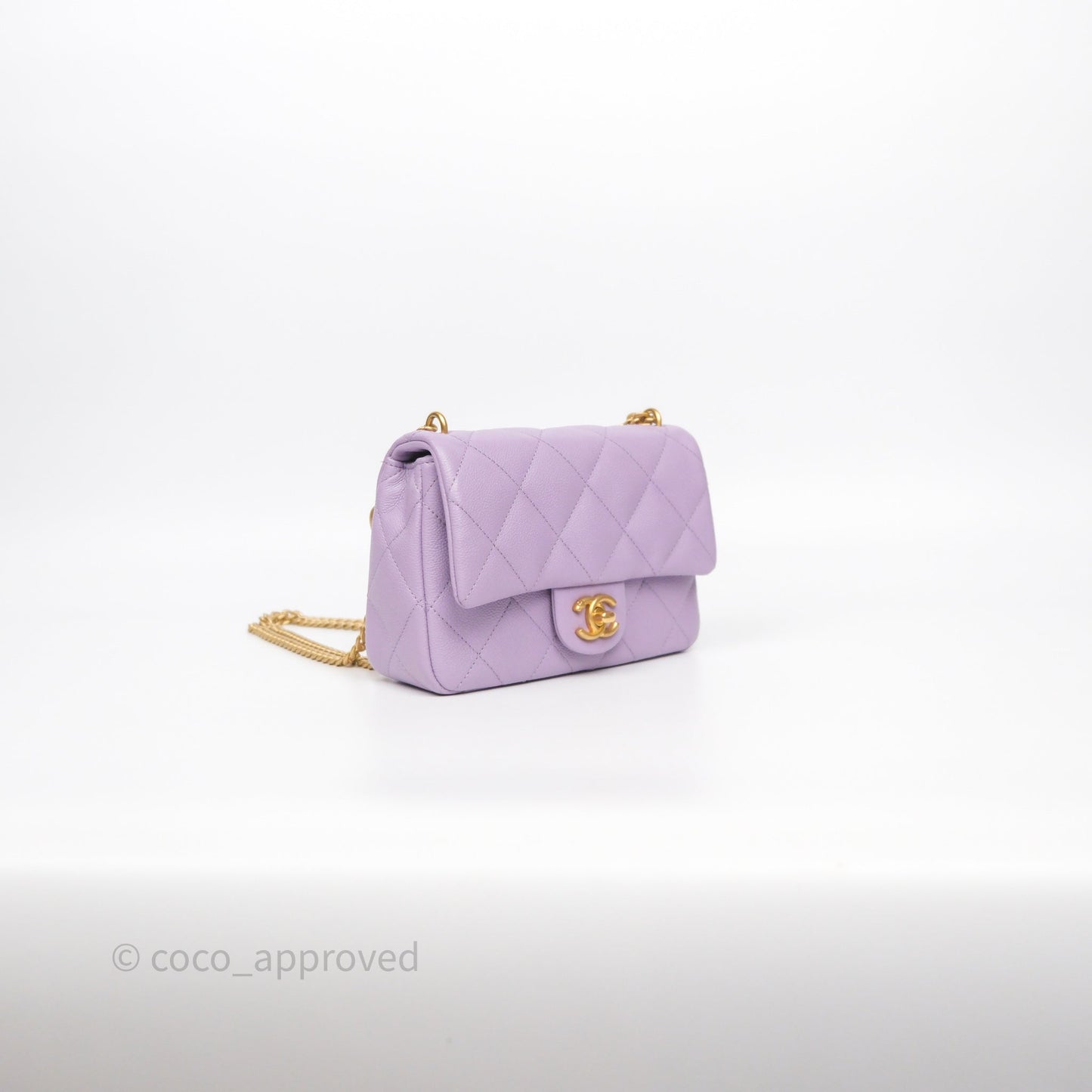 Chanel Heart Crush Mini Flap Bag Lilac Purple Caviar Aged Gold Hardware
