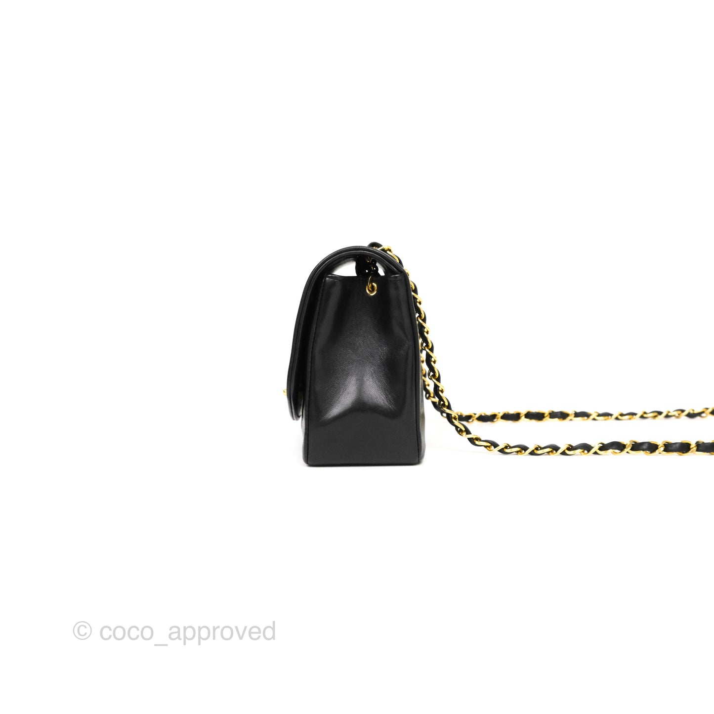 Chanel Vintage Small Classic Diana Quilted Black Lambskin 24K Gold Hardware