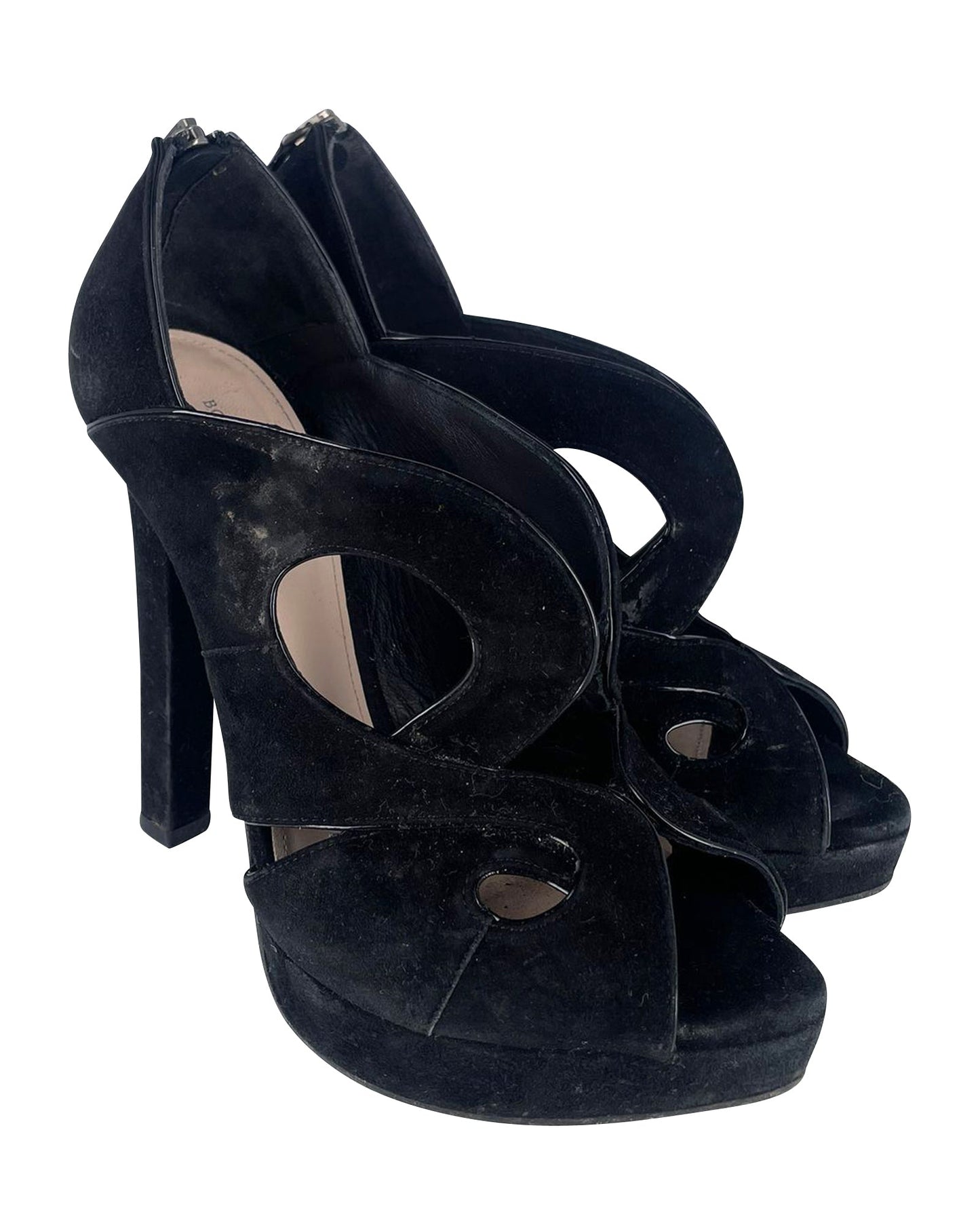 Luxury Bottega Veneta Cut Out Heels in Black Velvet