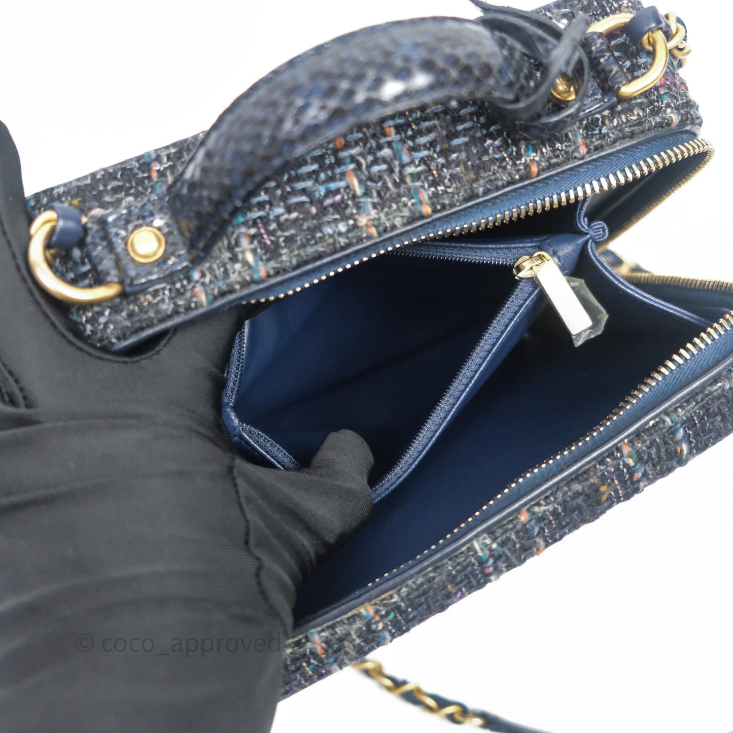 Chanel Medium CC Filigree Vanity Case Navy Tweed Python