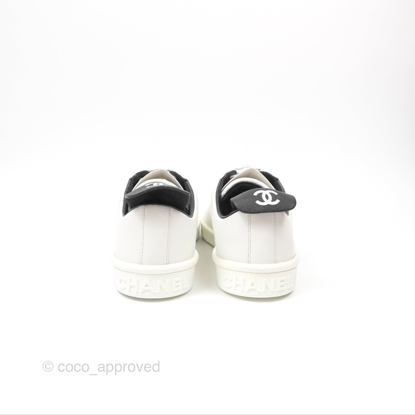 Chanel Logo Pull Tab Lace-up Sneakers White & Black Size 35
