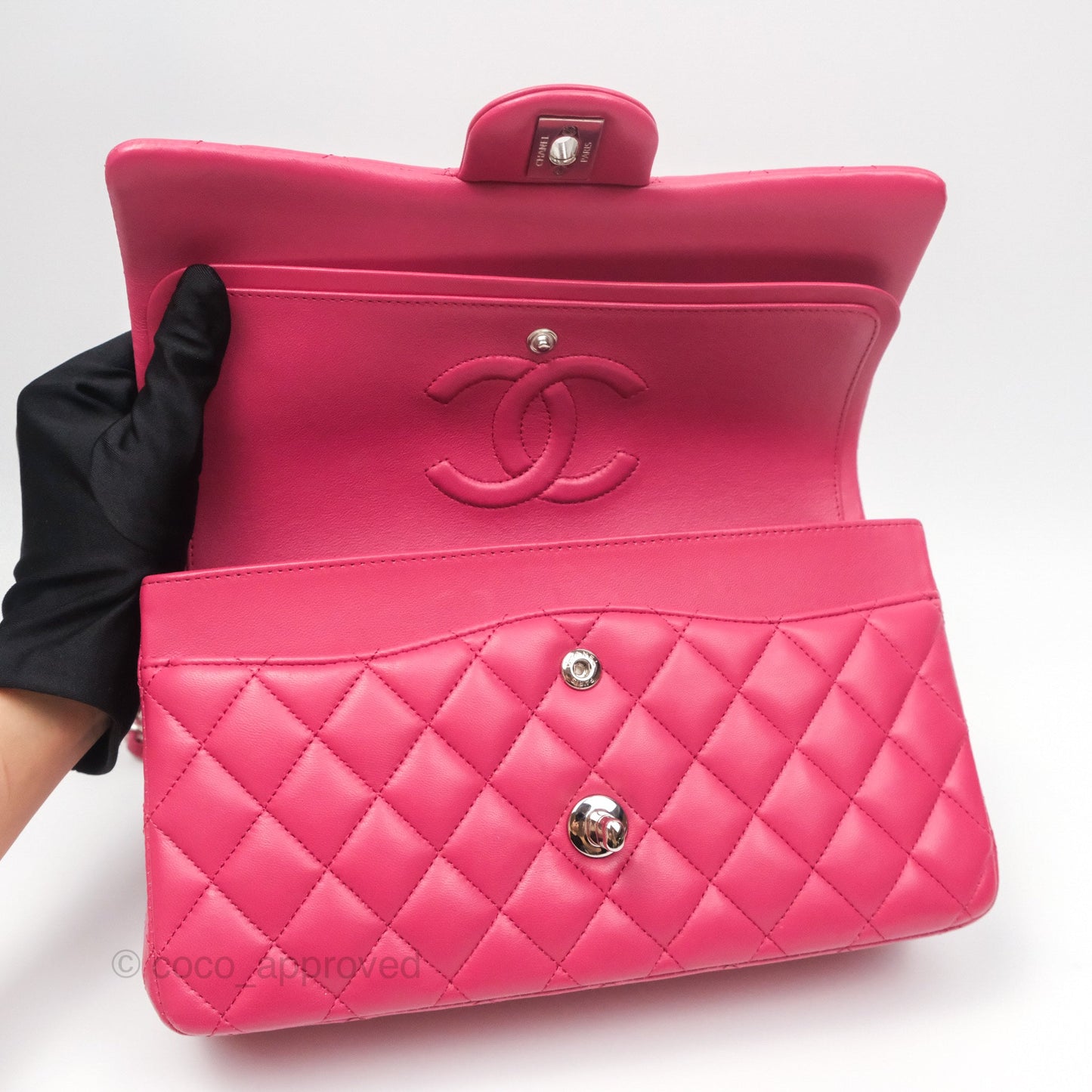 Chanel Classic M/L Medium Flap Quilted Dark Pink Lambskin Silver Hardware