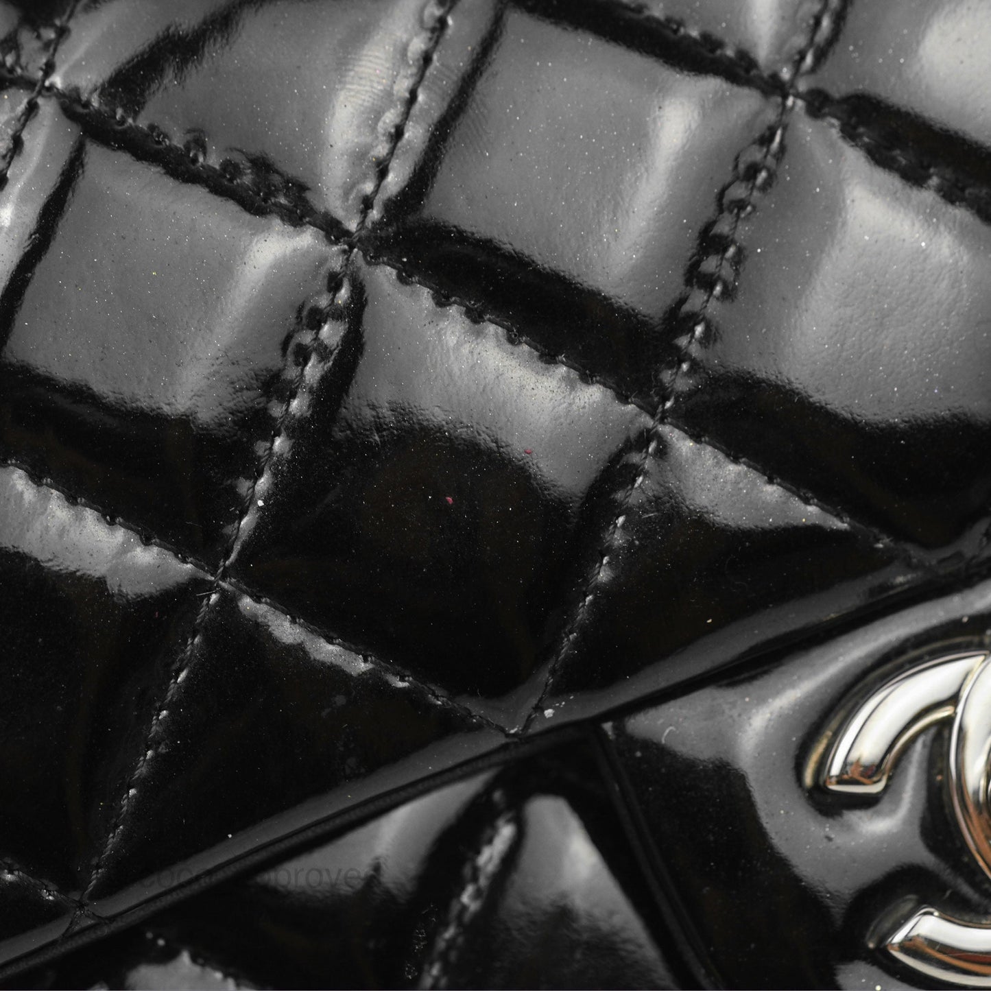 Chanel Quilted Mini Rectangular Flap Black Patent Silver Hardware
